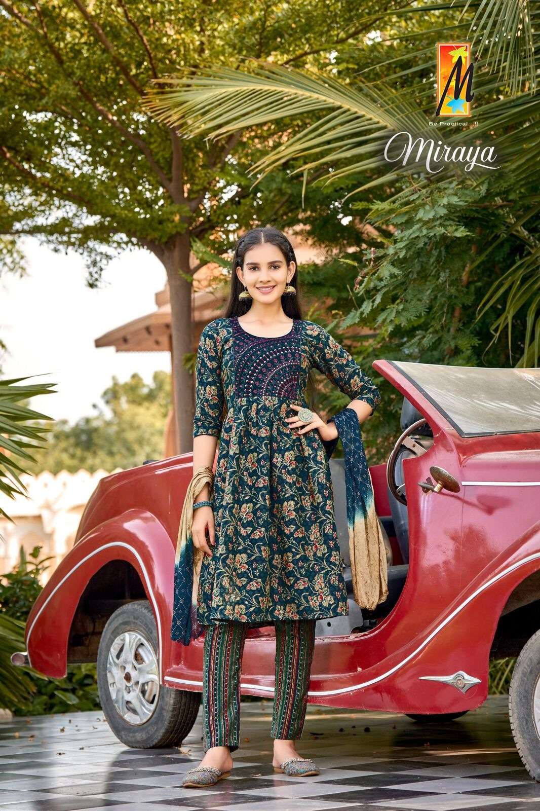 MIRAYA BY TEXOFAB HEAVY PRINTED CAPSULE FOIL WITH EMBROIDERY WORK NAYRA CUT KURTI PANT WITH DUPATTA 