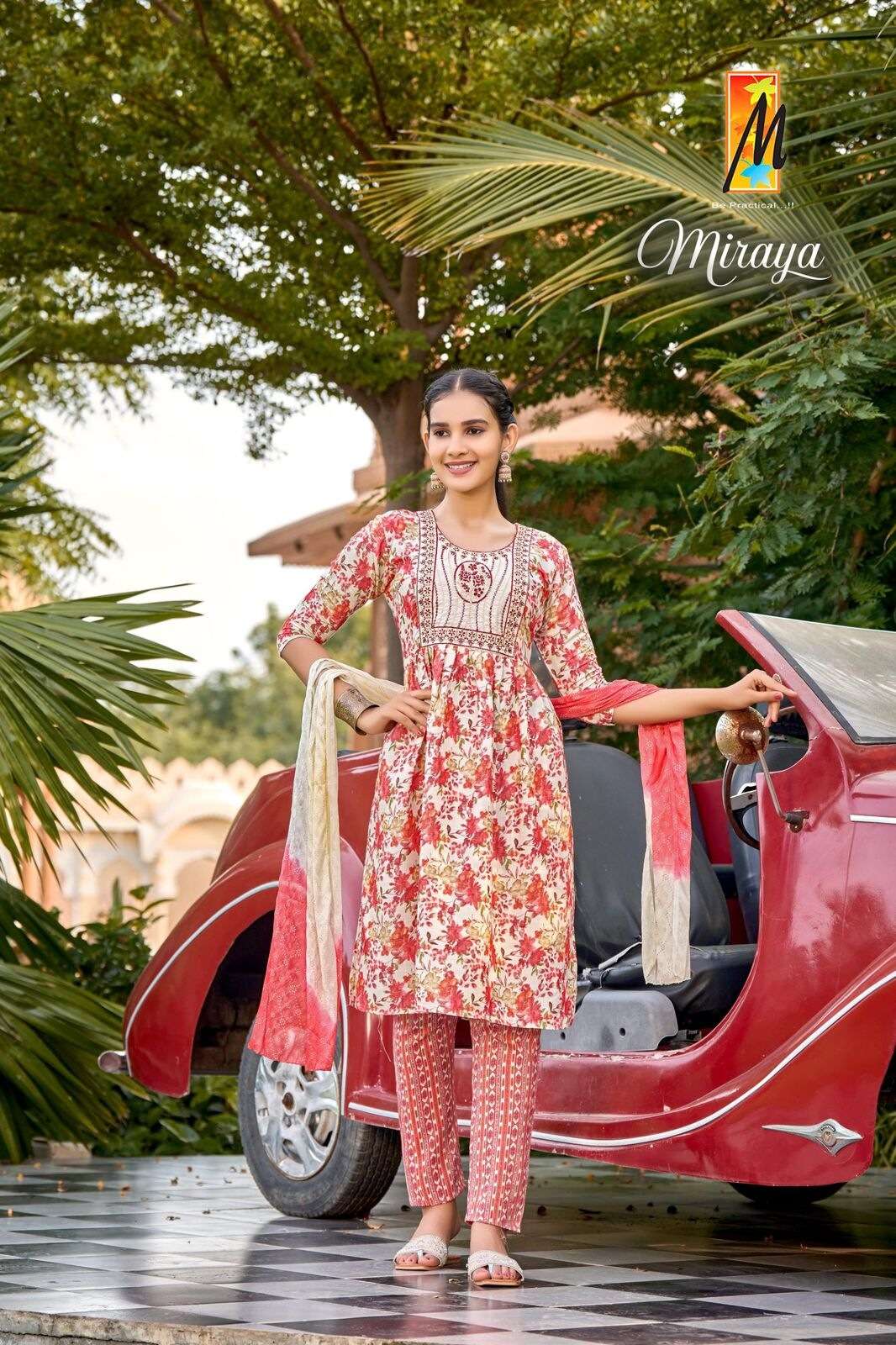 MIRAYA BY TEXOFAB HEAVY PRINTED CAPSULE FOIL WITH EMBROIDERY WORK NAYRA CUT KURTI PANT WITH DUPATTA 