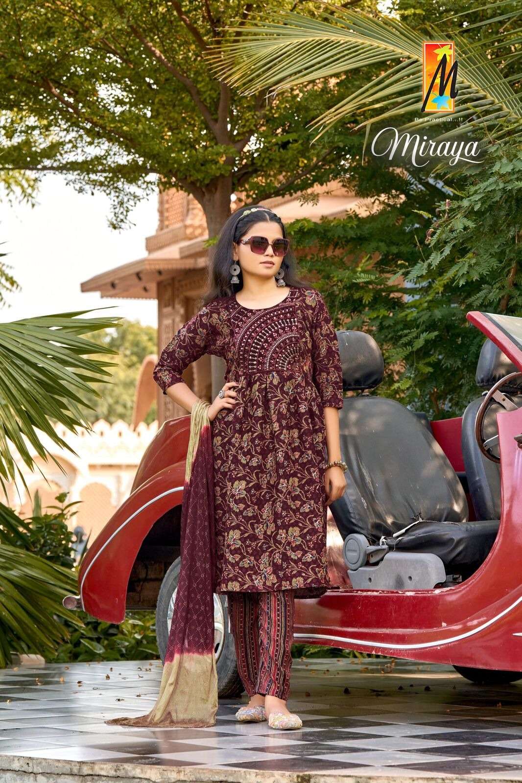 MIRAYA BY TEXOFAB HEAVY PRINTED CAPSULE FOIL WITH EMBROIDERY WORK NAYRA CUT KURTI PANT WITH DUPATTA 