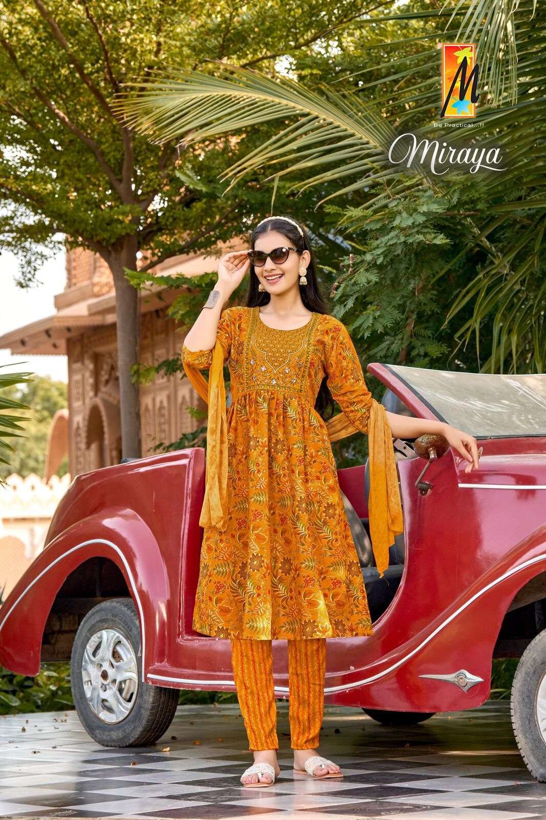 MIRAYA BY TEXOFAB HEAVY PRINTED CAPSULE FOIL WITH EMBROIDERY WORK NAYRA CUT KURTI PANT WITH DUPATTA 