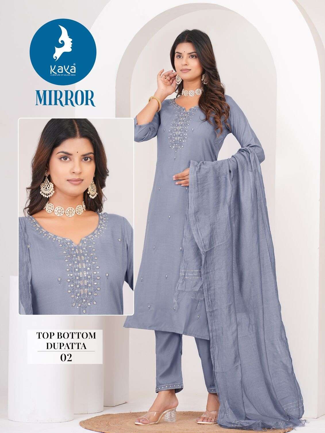 MIRROR BY KAYA KURTI RAYON SLUB CASUAL WEAR 3 PIECE CONCEPT WITH STRAIGHT CUT 3 LINE DUPATTA 