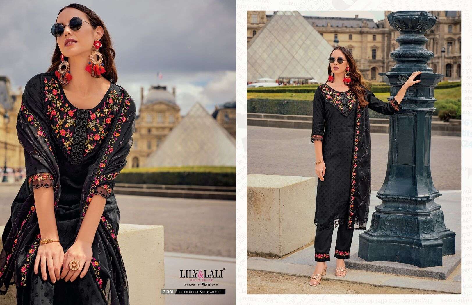 MRUNAL BY LILY & LALI ORGANZA EMBROIDERY WORK FANCY LACE & TUSSEL KURTI PANT WITH DUPATTA 