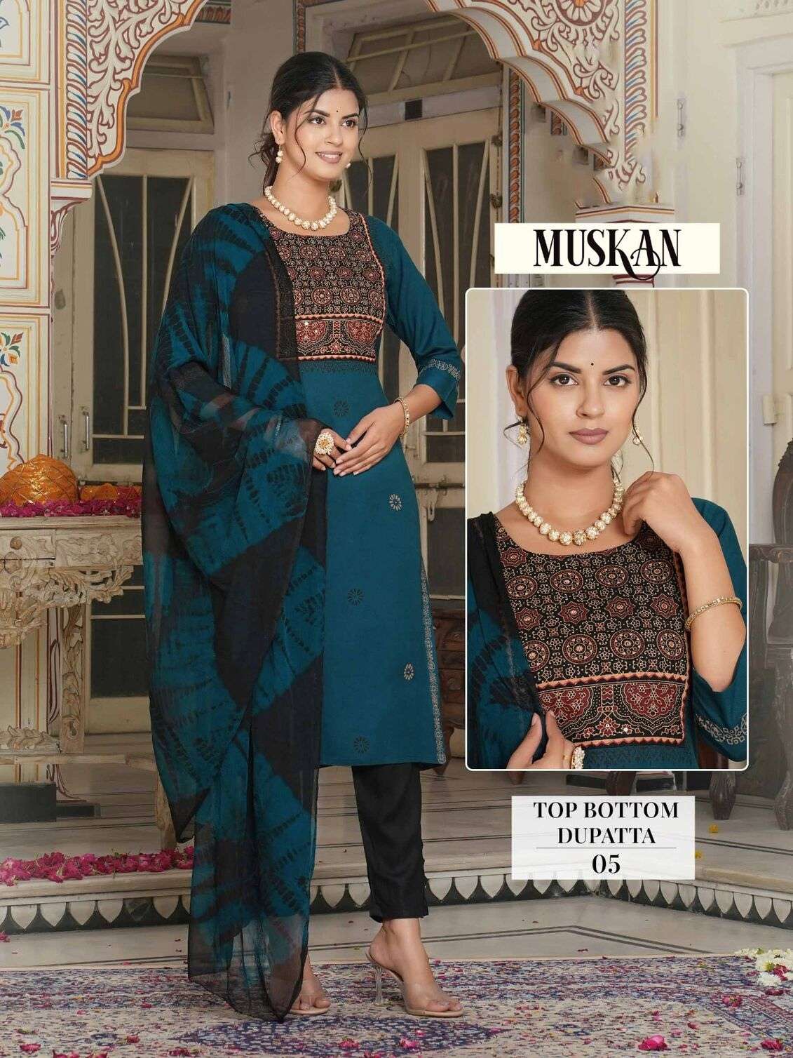 MUSKAN DESIGN NO-05 BY KAYA KURTI RAYON FABRIC 3 PIECE CONCEPT WITH STRAIGHT CUT 