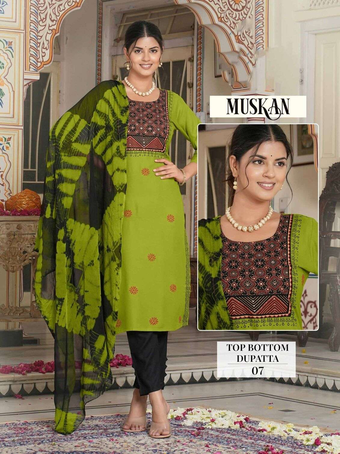 MUSKAN DESIGN NO-07 BY KAYA KURTI RAYON FABRIC 3 PIECE CONCEPT WITH STRAIGHT CUT 