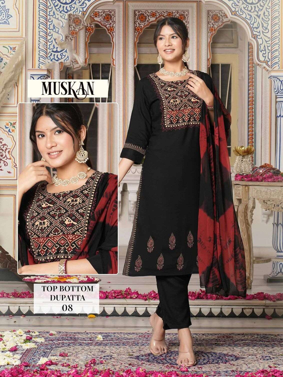 MUSKAN DESIGN NO-08 BY KAYA KURTI RAYON FABRIC 3 PIECE CONCEPT WITH STRAIGHT CUT 