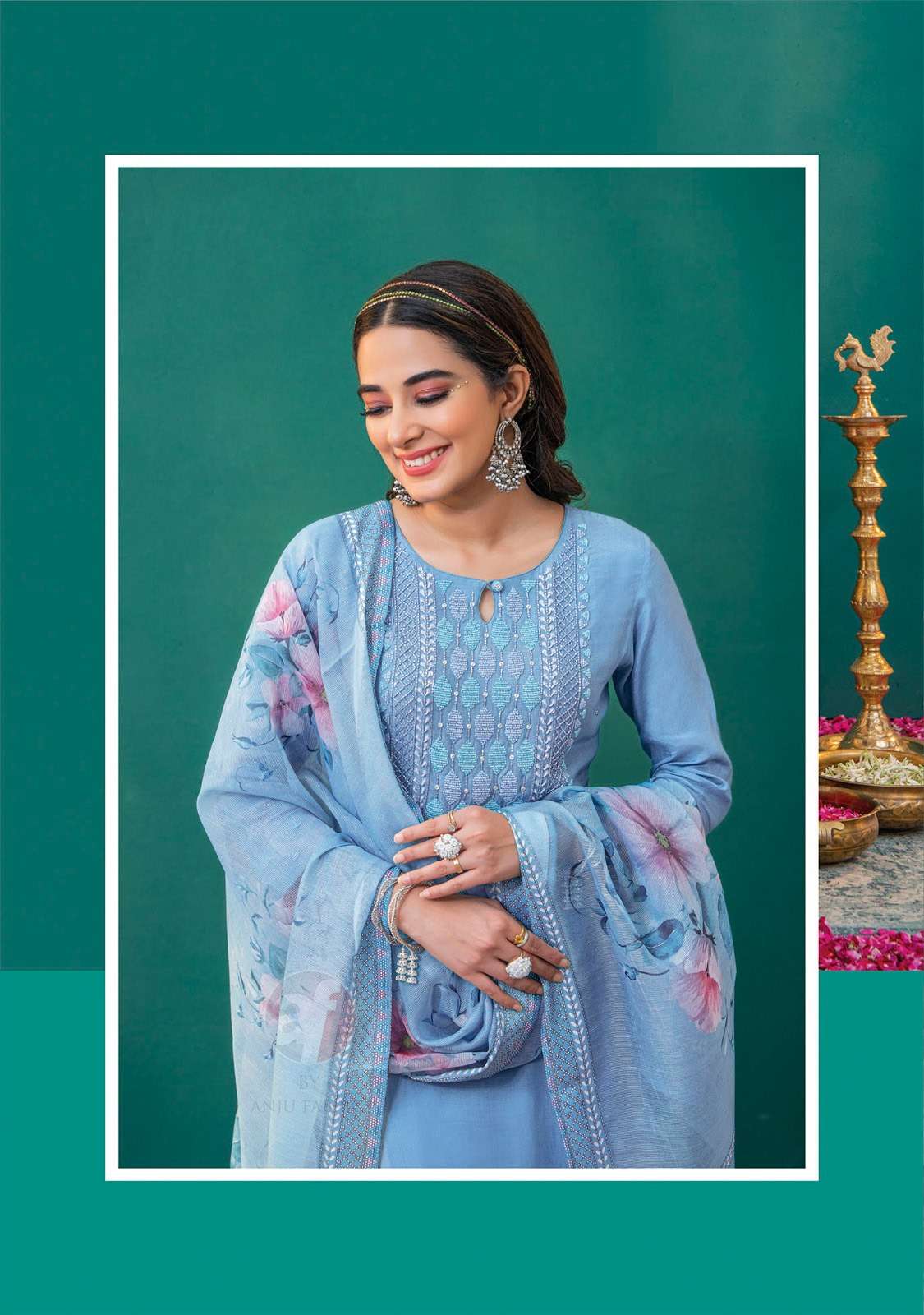 NAKHRALI VOL-5 DESIGN NO- 3613 BY ANJU FABRICS MODAL SILK FULL STICHED KURTI PANT WITH ORGANZA DUPATTA  