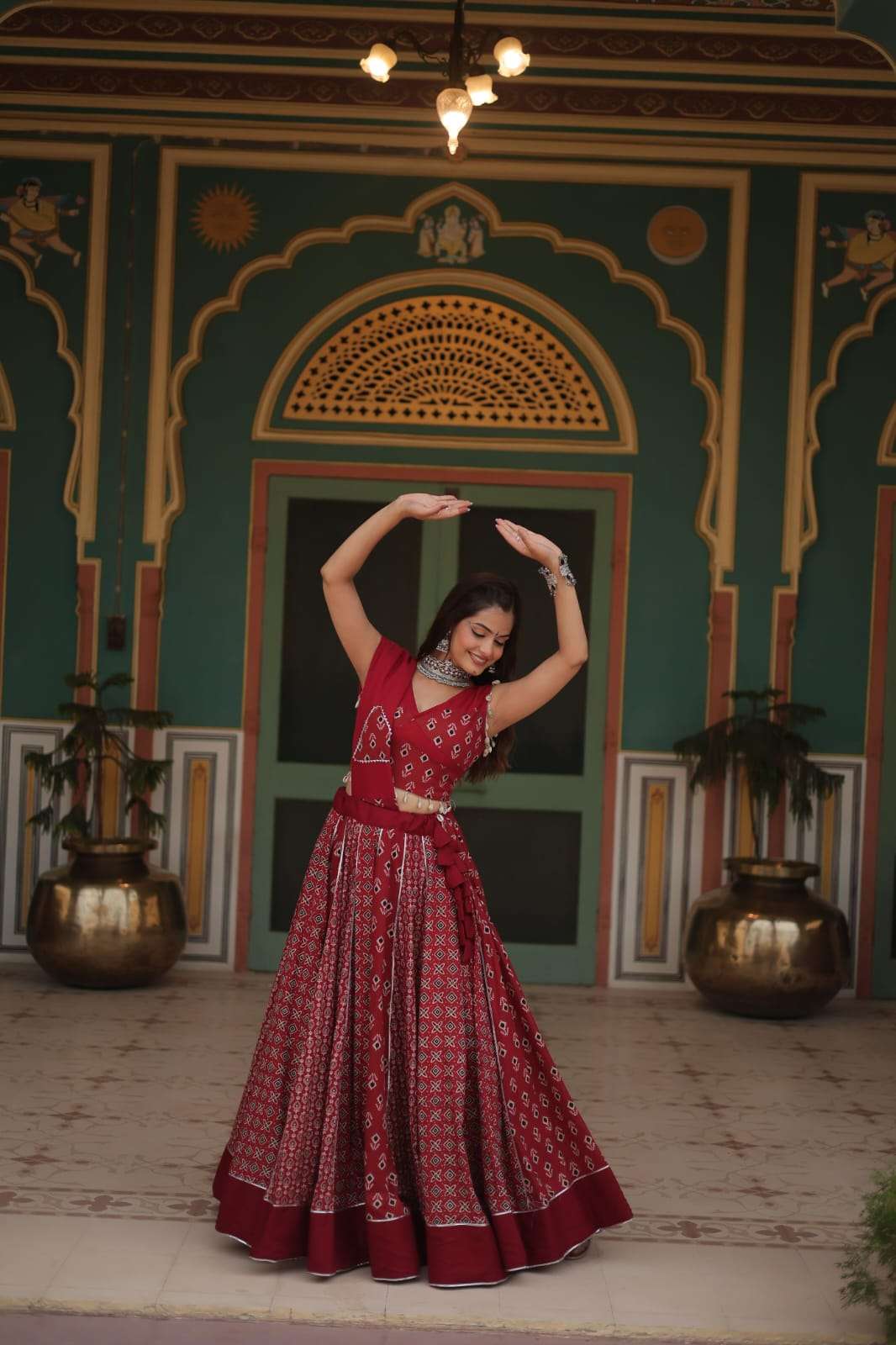 NAVRATRI LEHENGA COLLECTION BY TEXOFAB PRINTED RAYON GOTA PATTI LACE WITH DORI LATKAN LEHENGA BLOUSE WITH DUPATTA 