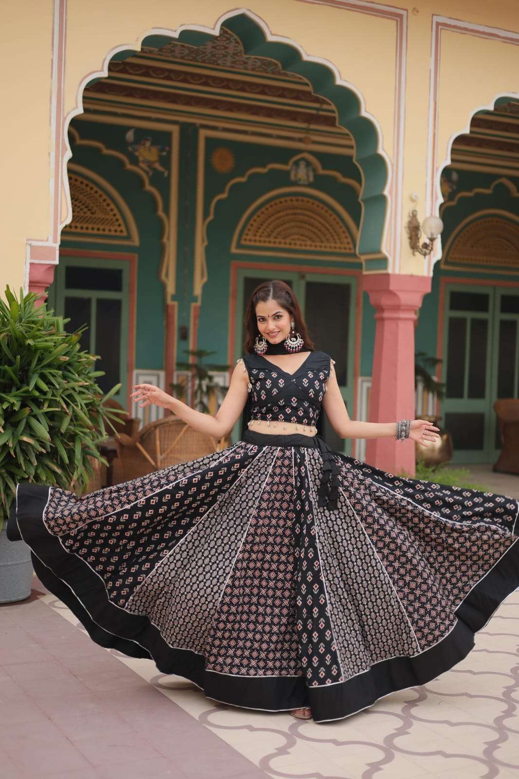 NAVRATRI LEHENGA COLLECTION BY TEXOFAB PRINTED RAYON GOTA PATTI LACE WITH DORI LATKAN LEHENGA BLOUSE WITH DUPATTA 