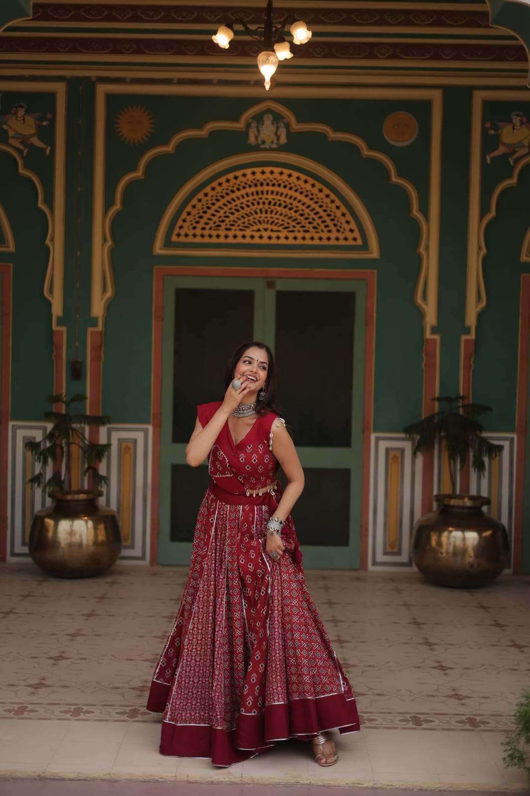 NAVRATRI LEHENGA COLLECTION BY TEXOFAB PRINTED RAYON GOTA PATTI LACE WITH DORI LATKAN LEHENGA BLOUSE WITH DUPATTA 