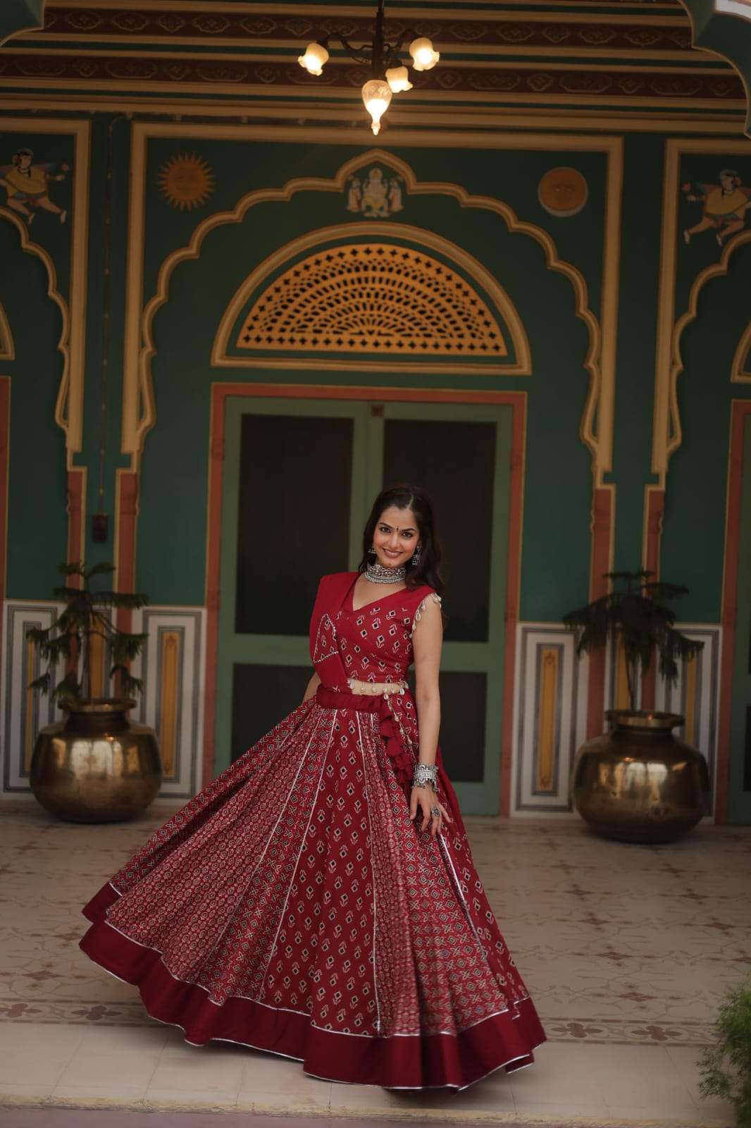 NAVRATRI LEHENGA COLLECTION BY TEXOFAB PRINTED RAYON GOTA PATTI LACE WITH DORI LATKAN LEHENGA BLOUSE WITH DUPATTA 