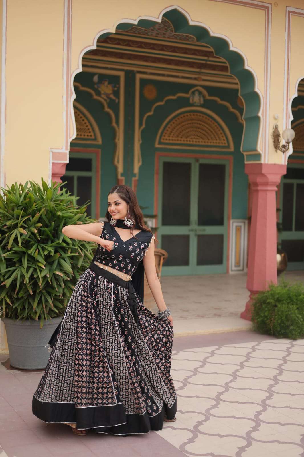 NAVRATRI LEHENGA COLLECTION BY TEXOFAB PRINTED RAYON GOTA PATTI LACE WITH DORI LATKAN LEHENGA BLOUSE WITH DUPATTA 