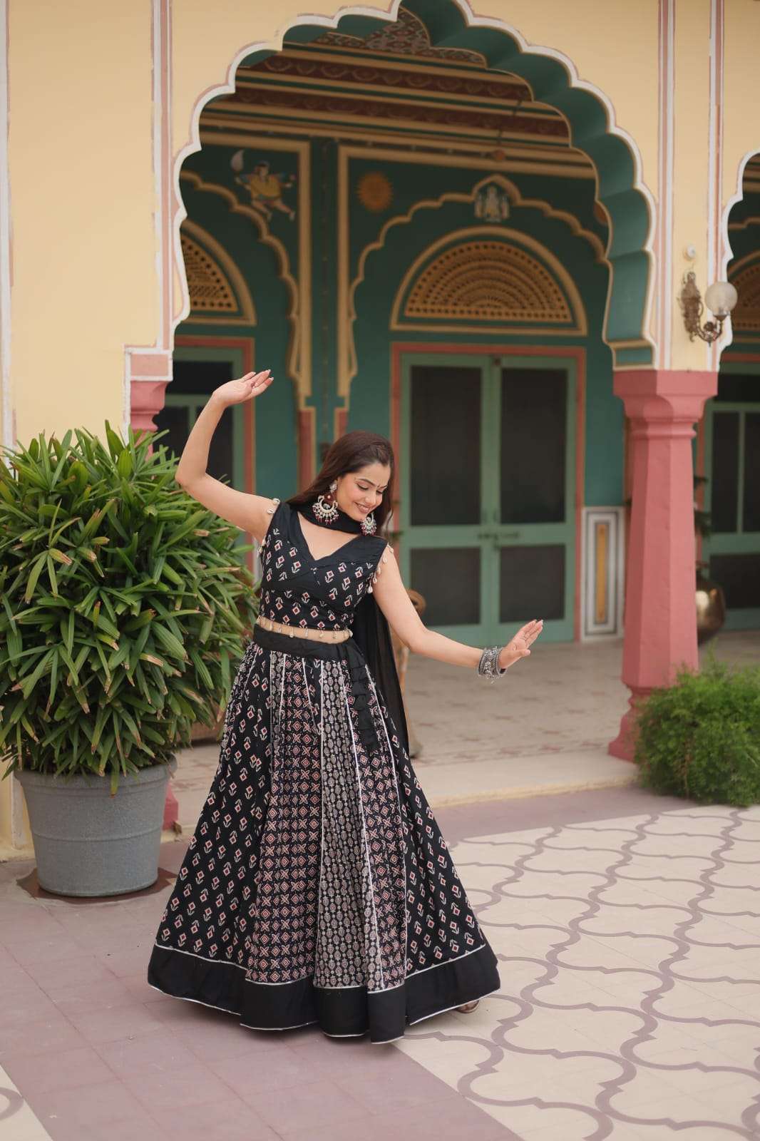 NAVRATRI LEHENGA COLLECTION BY TEXOFAB PRINTED RAYON GOTA PATTI LACE WITH DORI LATKAN LEHENGA BLOUSE WITH DUPATTA 