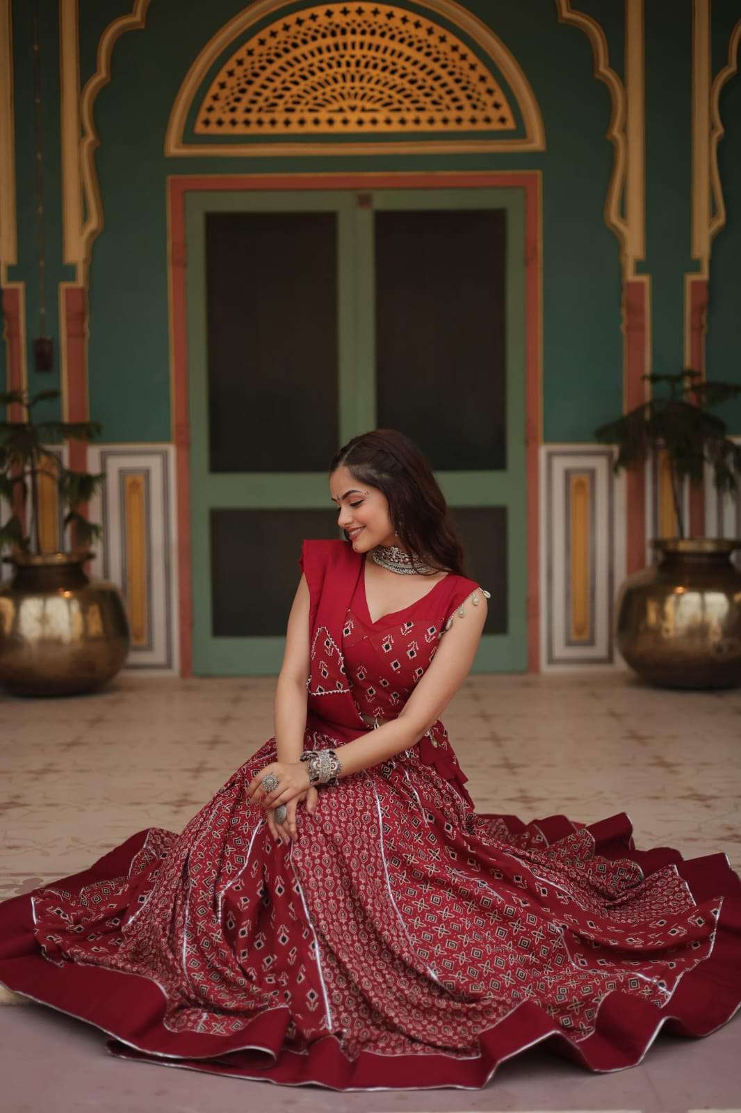 NAVRATRI LEHENGA COLLECTION BY TEXOFAB PRINTED RAYON GOTA PATTI LACE WITH DORI LATKAN LEHENGA BLOUSE WITH DUPATTA 
