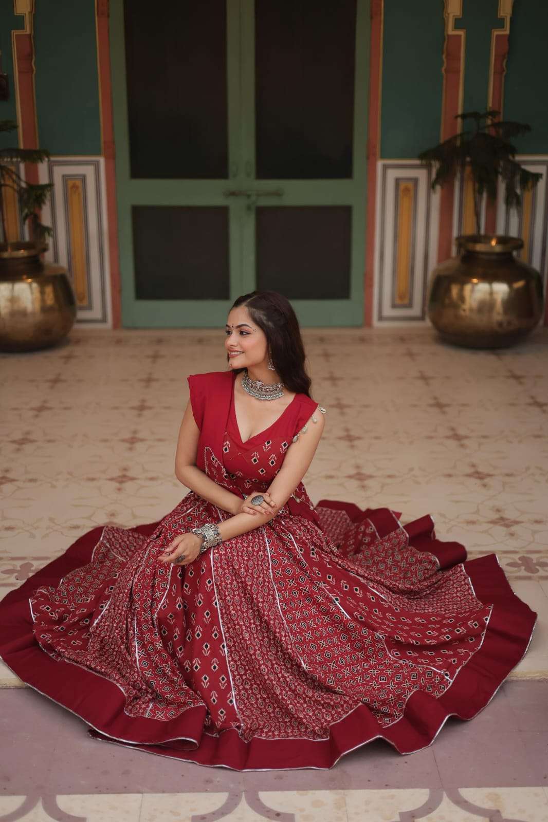 NAVRATRI LEHENGA COLLECTION BY TEXOFAB PRINTED RAYON GOTA PATTI LACE WITH DORI LATKAN LEHENGA BLOUSE WITH DUPATTA 