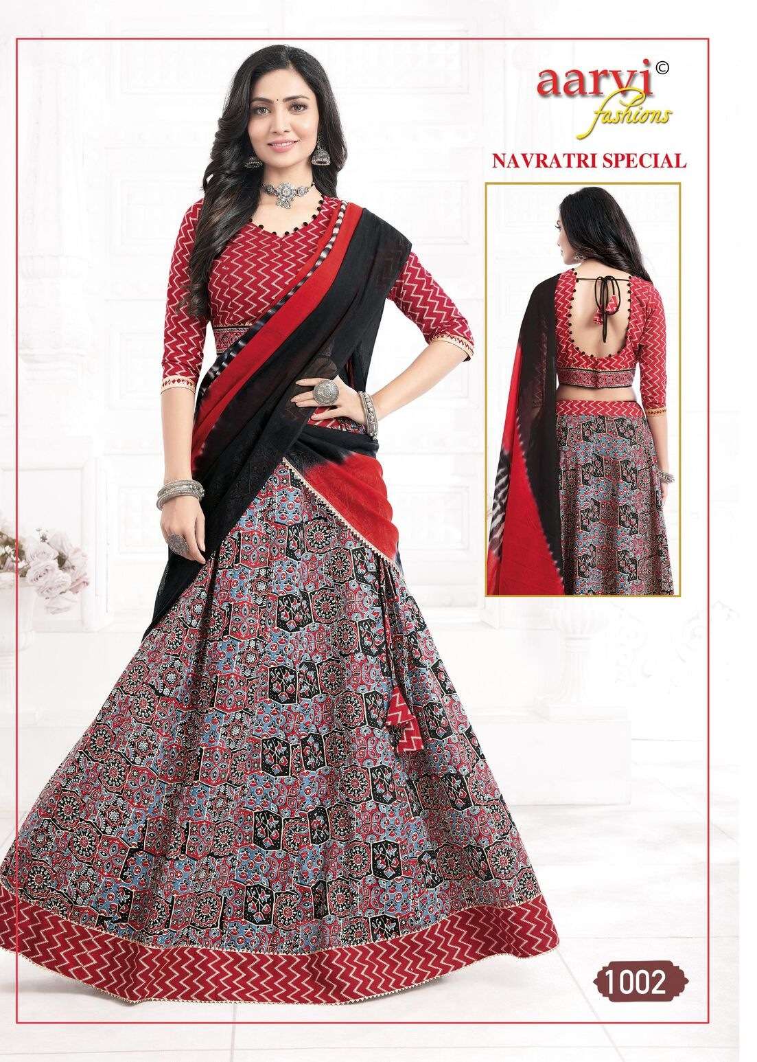 NAVRATRI VOL-1 BY AARVI FASHION COTTON FABRIC TRADITIONAL CHANIYA CHOLI WITH JAIPURI GOTTA LACE 