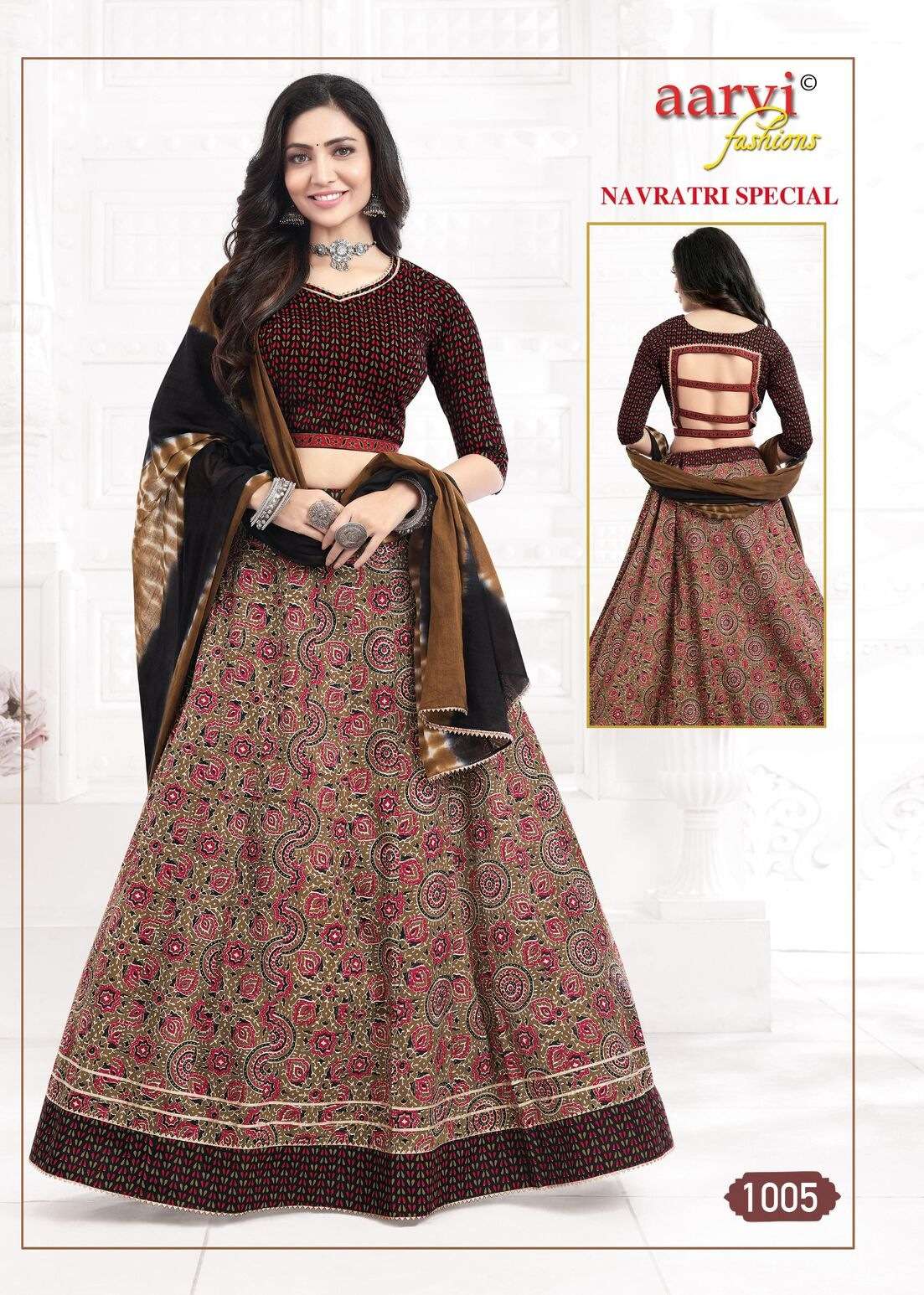 NAVRATRI VOL-1 BY AARVI FASHION COTTON FABRIC TRADITIONAL CHANIYA CHOLI WITH JAIPURI GOTTA LACE 