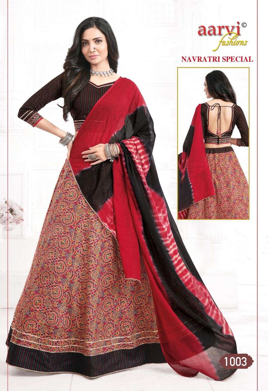 NAVRATRI VOL-1 BY AARVI FASHION COTTON FABRIC TRADITIONAL CHANIYA CHOLI WITH JAIPURI GOTTA LACE 