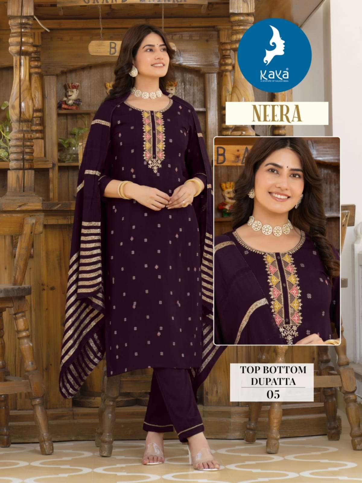 NEERA BY KAYA KURTI RAYON FABRIC 3 PIECE CONCEPT STRAIGHT CUT WITH ONE SIDE POCKET 