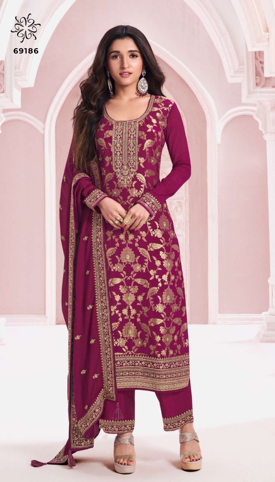 NIDHI BY VINAY FASHION HEAVY EMBROIDERY CHINON JACQUARD STYLISH SALWAR SUITS 