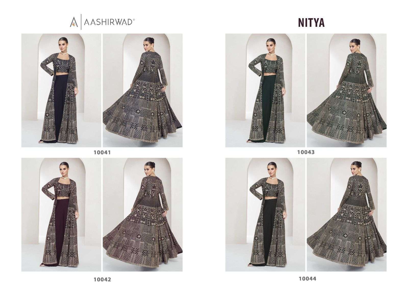 NITYA BY AASHIRWAD CREATION HEAVY DESIGNER REAL GEORGETTE FABRIC CROP TOP PLAZZO WITH SHRUG 