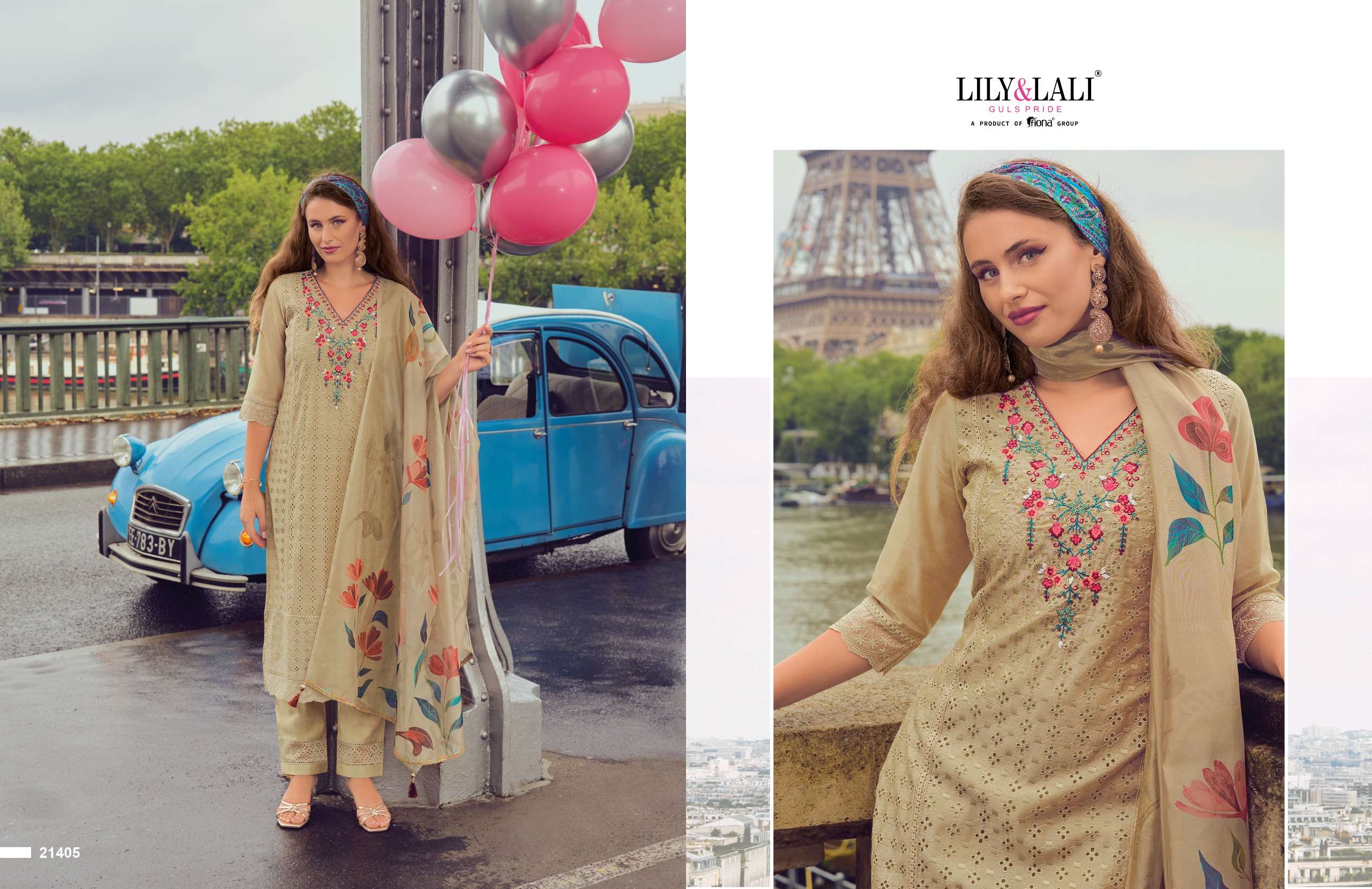 NUSRAT BY LILY & LALI CHANDERI FABRIC HANDWORK & EMBROIDERY KURTI PANT WITH DIGITAL PRINT  DUPATTA 