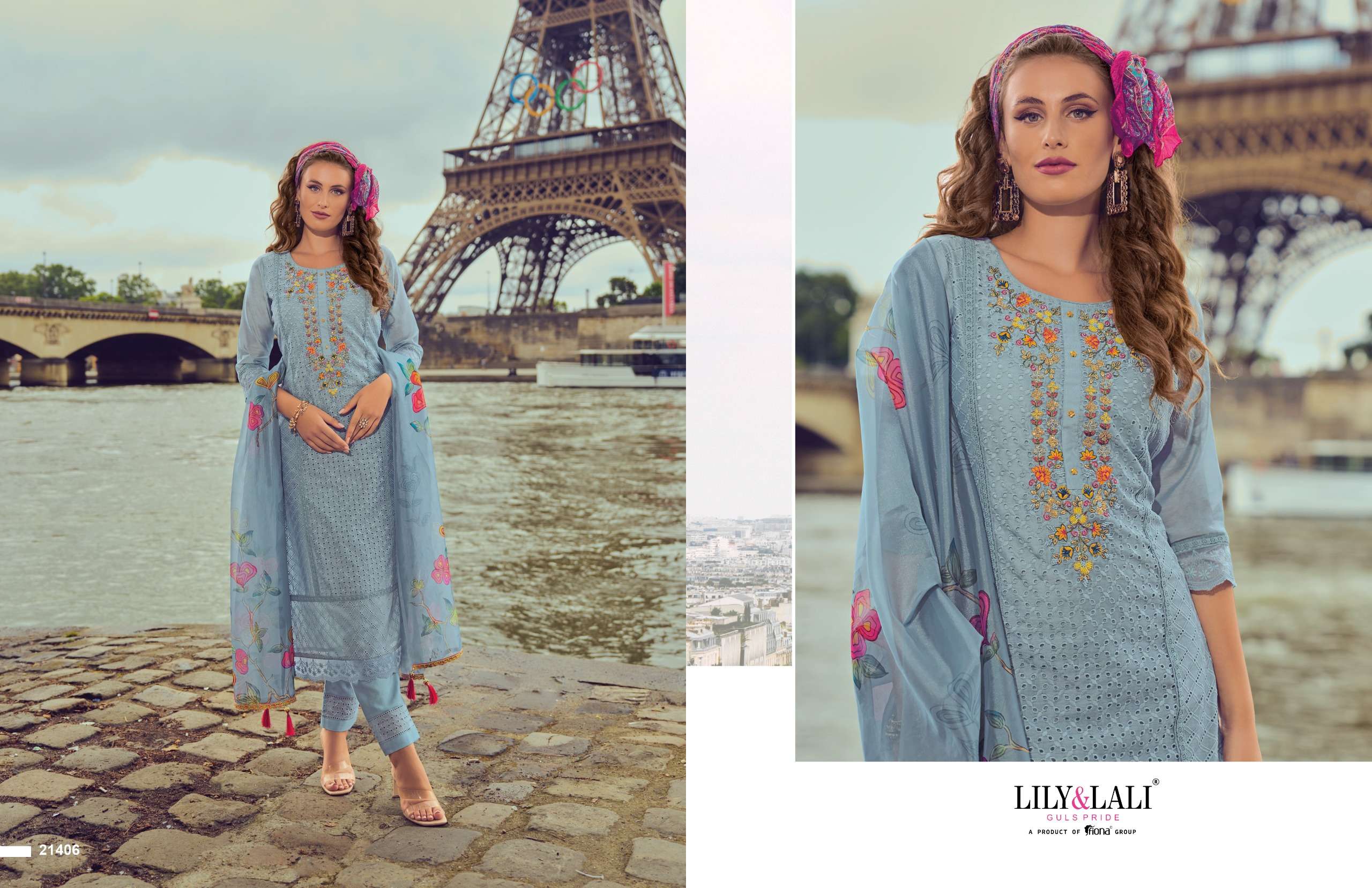 NUSRAT BY LILY & LALI CHANDERI FABRIC HANDWORK & EMBROIDERY KURTI PANT WITH DIGITAL PRINT  DUPATTA 