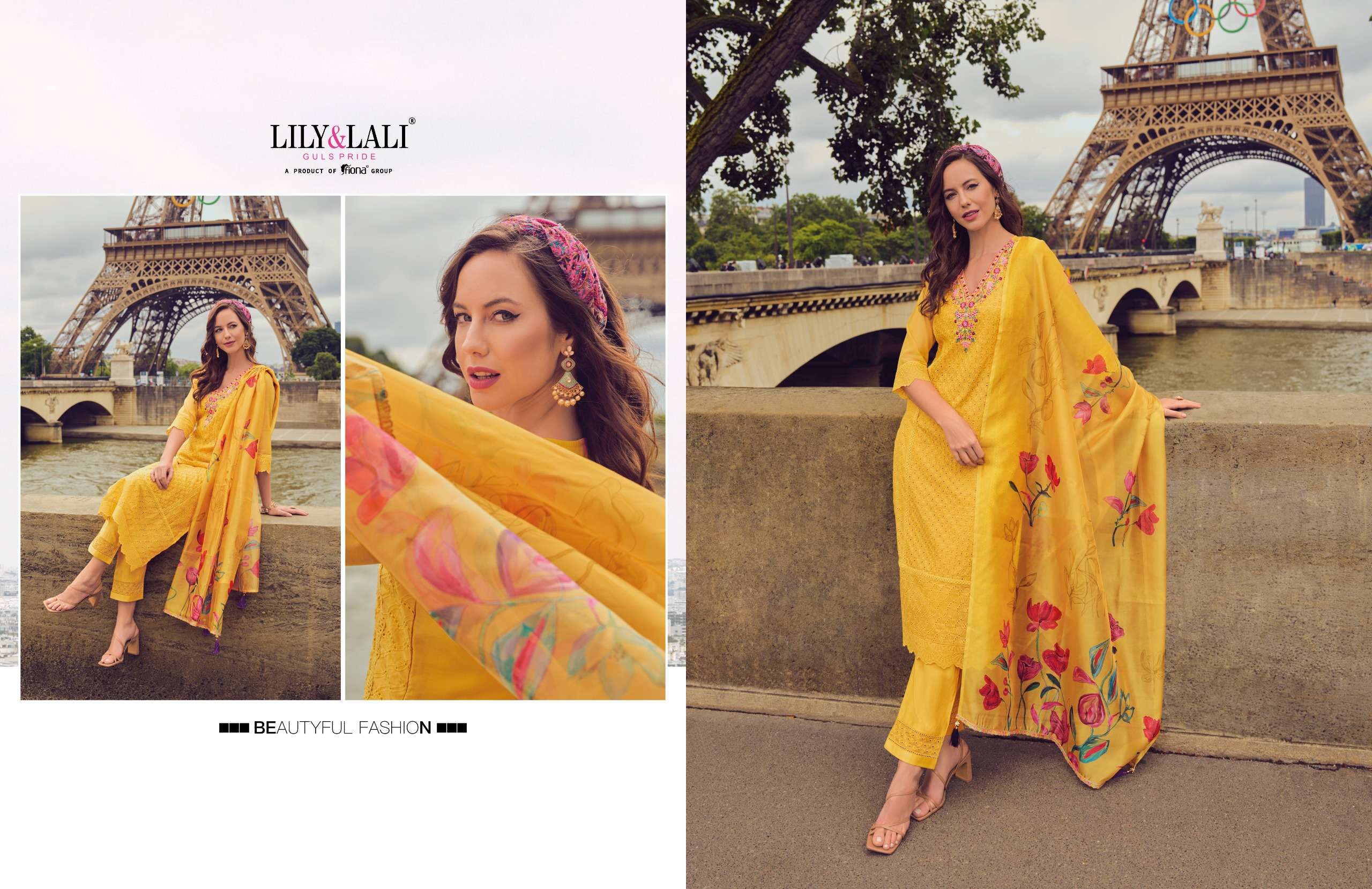 NUSRAT BY LILY & LALI CHANDERI FABRIC HANDWORK & EMBROIDERY KURTI PANT WITH DIGITAL PRINT  DUPATTA 