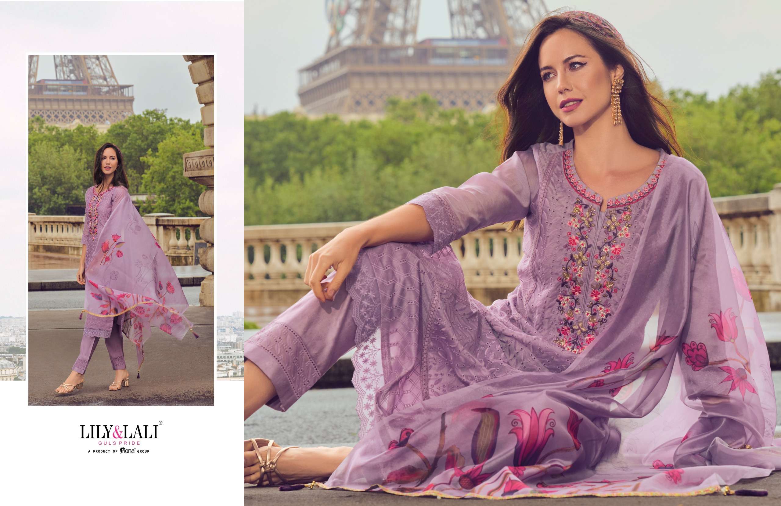 NUSRAT BY LILY & LALI CHANDERI FABRIC HANDWORK & EMBROIDERY KURTI PANT WITH DIGITAL PRINT  DUPATTA 