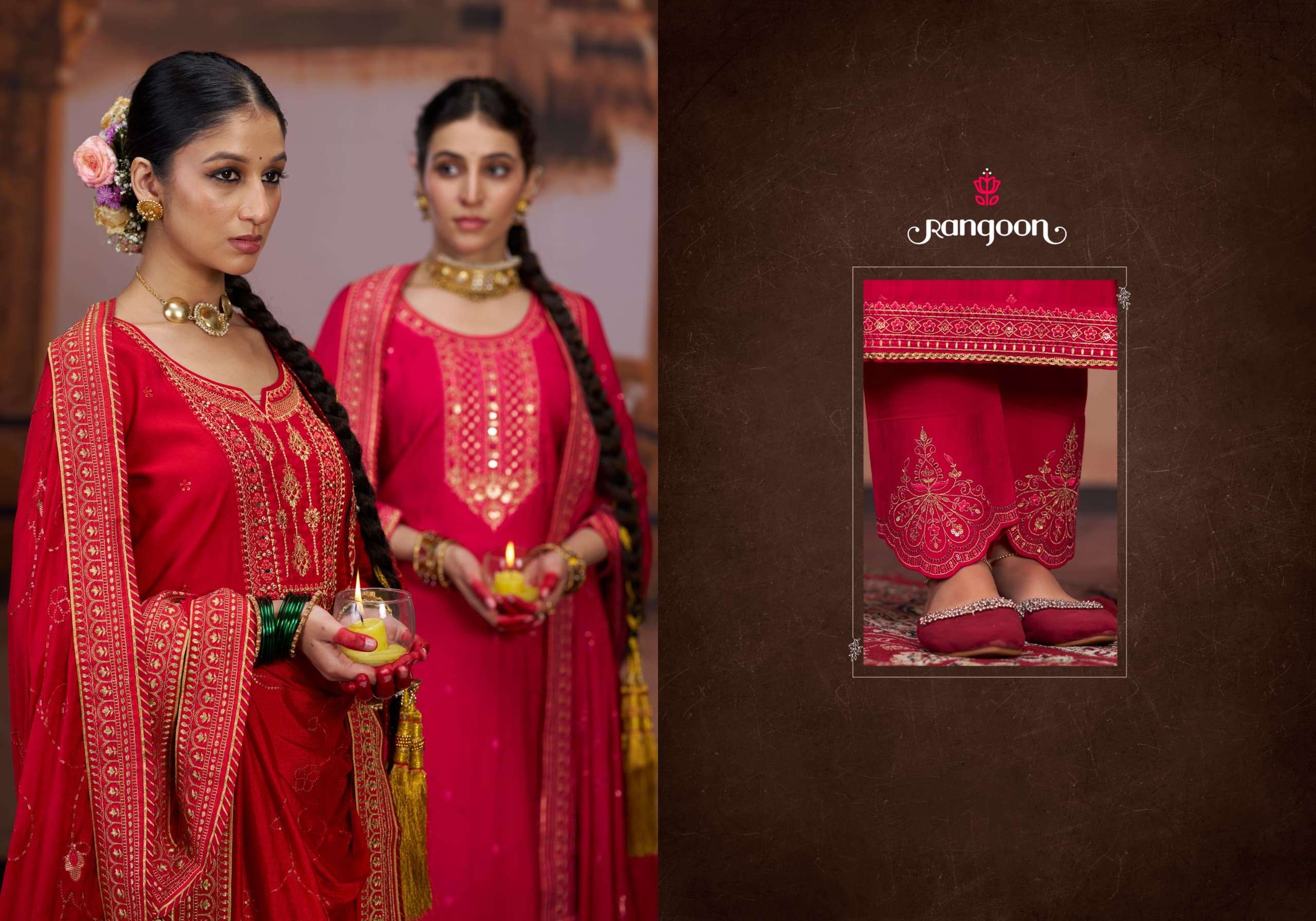 PAVITRA VOL-2 BY RANGOON SILK WITH FANCY EMBROIDERY WORK RED COLOUR KURTI PANT WITH DUPATTA 