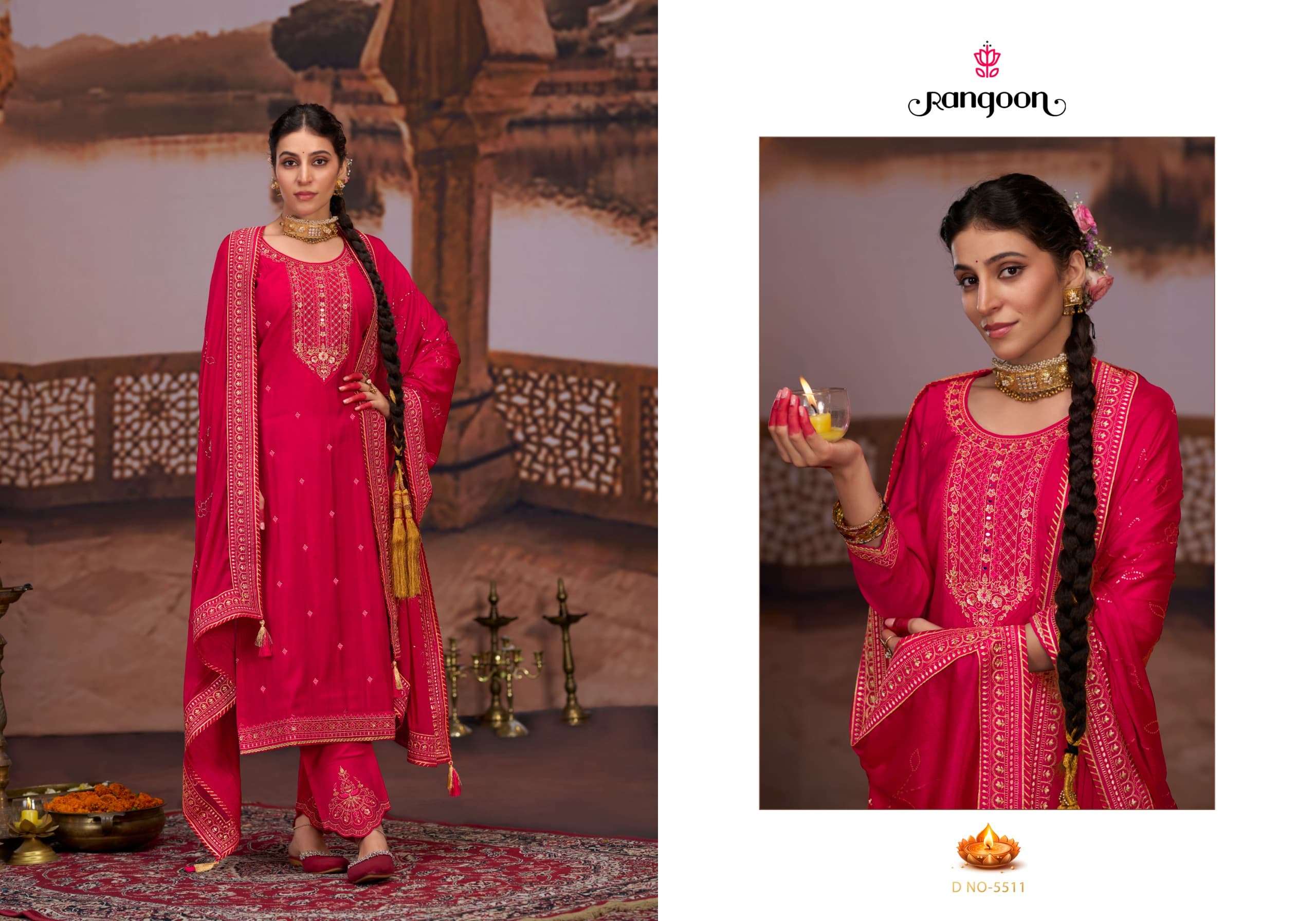 PAVITRA VOL-2 BY RANGOON SILK WITH FANCY EMBROIDERY WORK RED COLOUR KURTI PANT WITH DUPATTA 