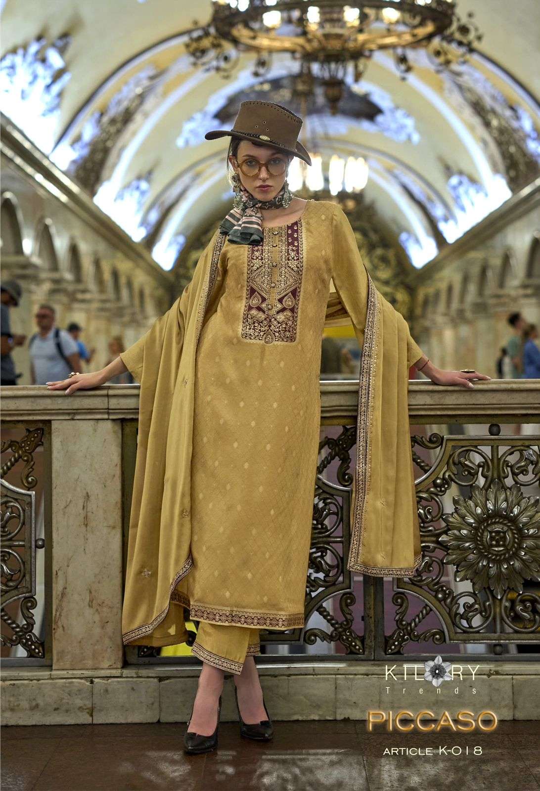 PICCASO BY KILORY TRENDZ PURE SILK WITH FANCY HANDWORK KURTI PANT WITH DUPATTA 