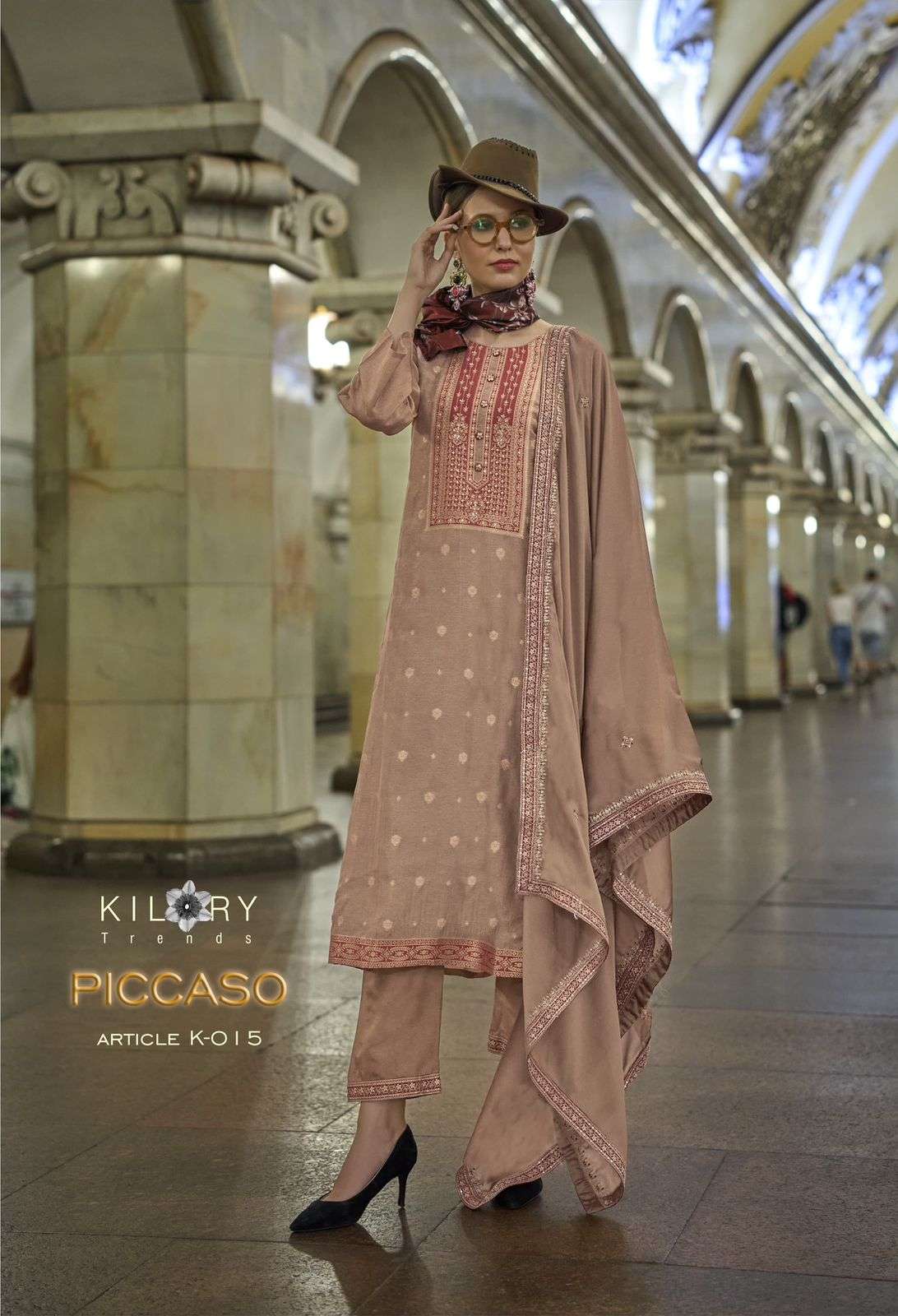 PICCASO BY KILORY TRENDZ PURE SILK WITH FANCY HANDWORK KURTI PANT WITH DUPATTA 