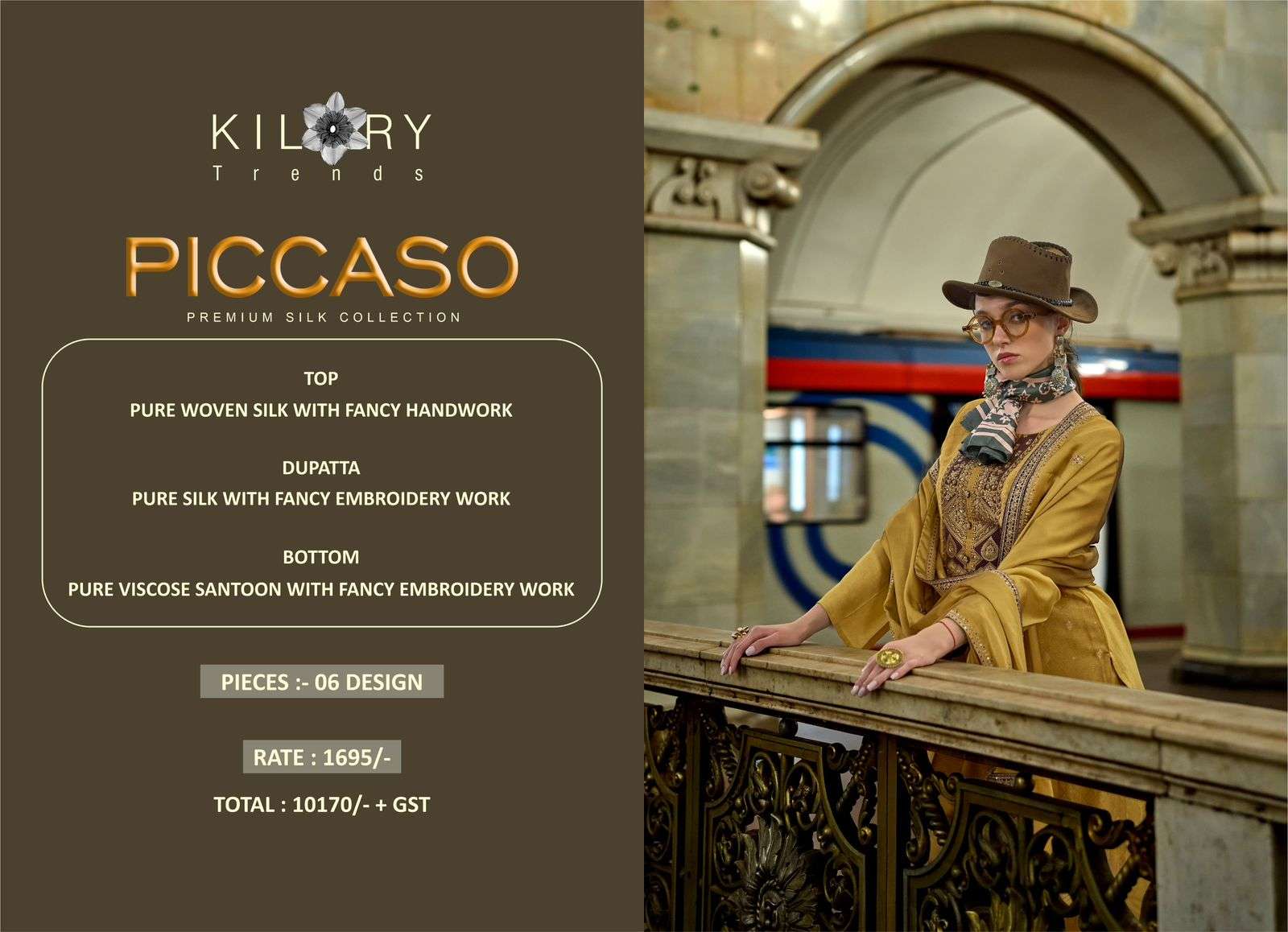 PICCASO BY KILORY TRENDZ PURE SILK WITH FANCY HANDWORK KURTI PANT WITH DUPATTA 