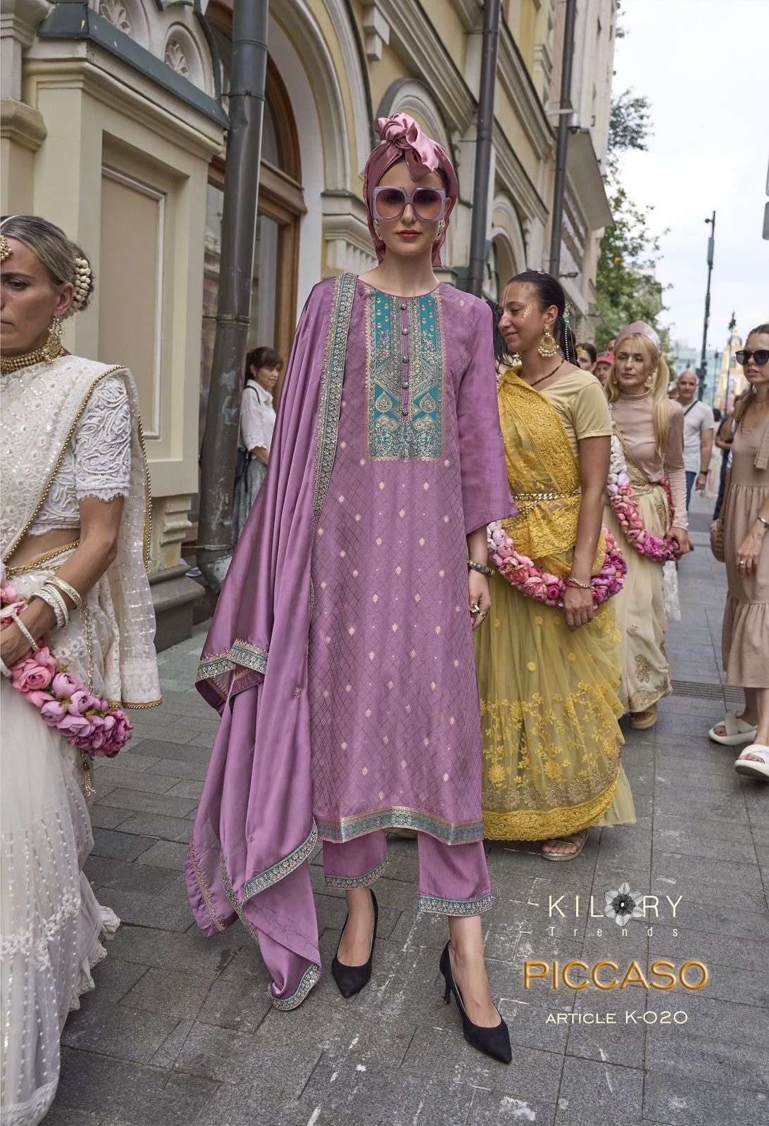 PICCASO BY KILORY TRENDZ PURE SILK WITH FANCY HANDWORK KURTI PANT WITH DUPATTA 