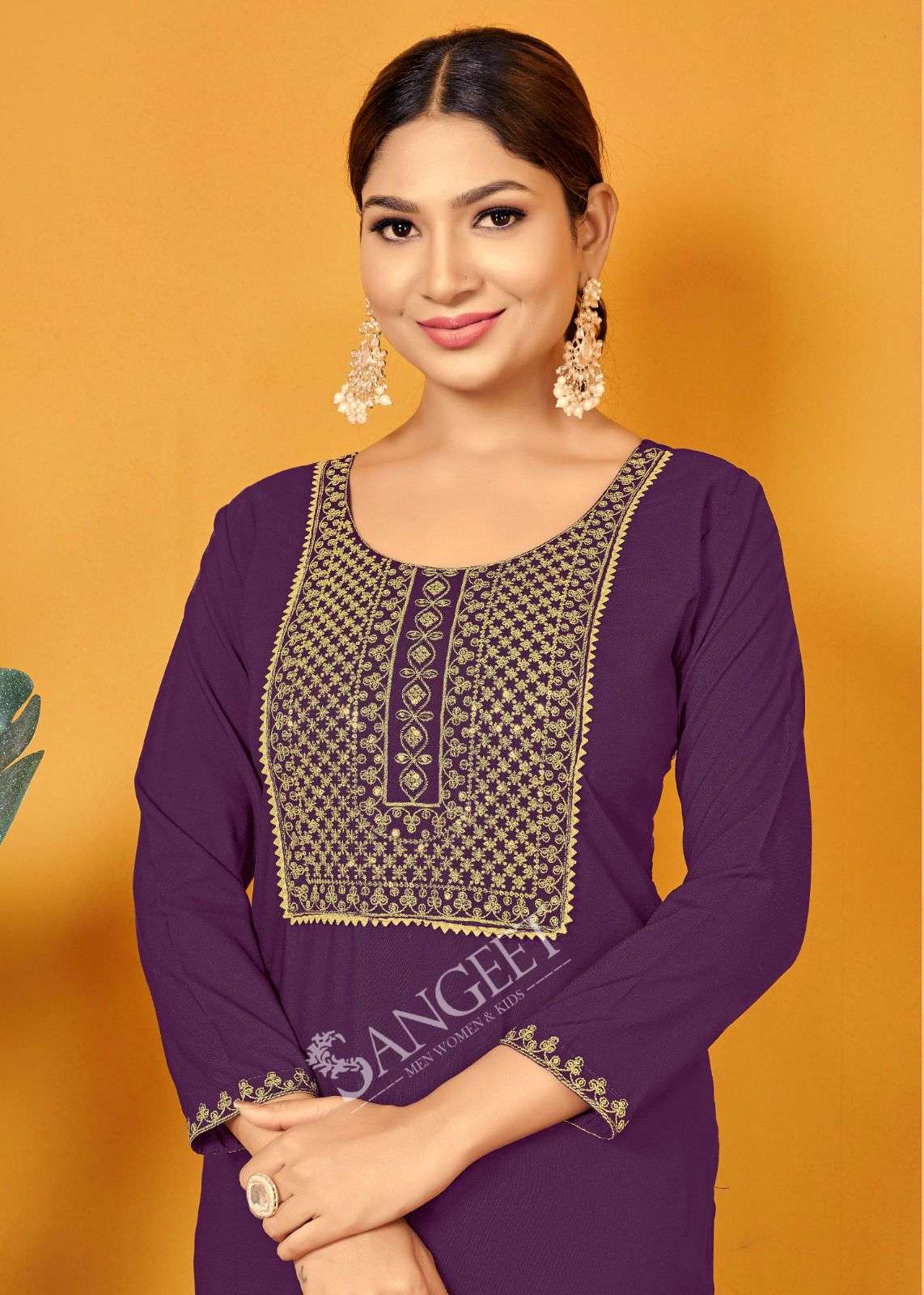 POPCORN VOL-1 BY SANGEET MALAI RAYON GOLD EMBROIDERY SEQUENCE WORK KURTI 