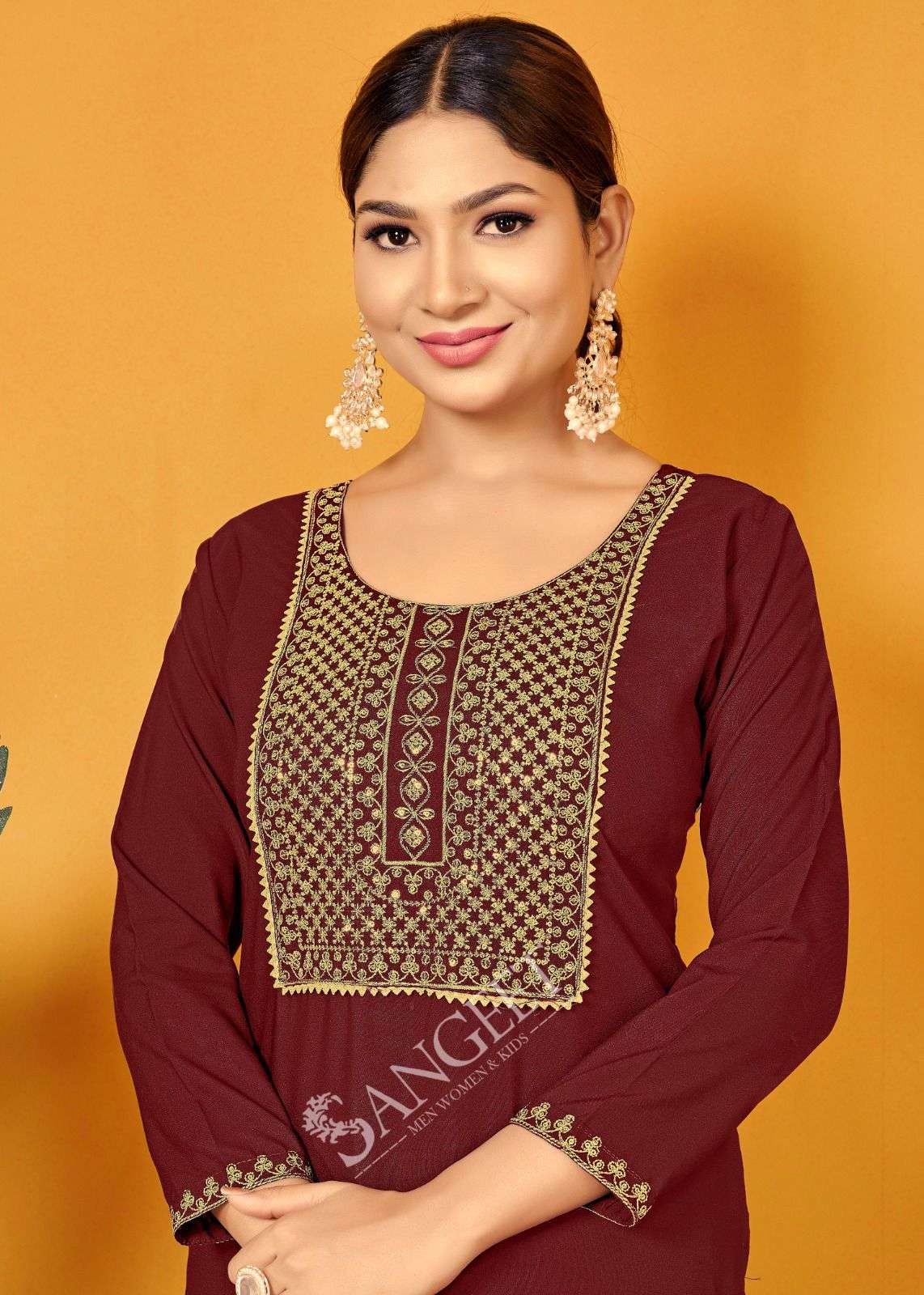 POPCORN VOL-1 BY SANGEET MALAI RAYON GOLD EMBROIDERY SEQUENCE WORK KURTI 