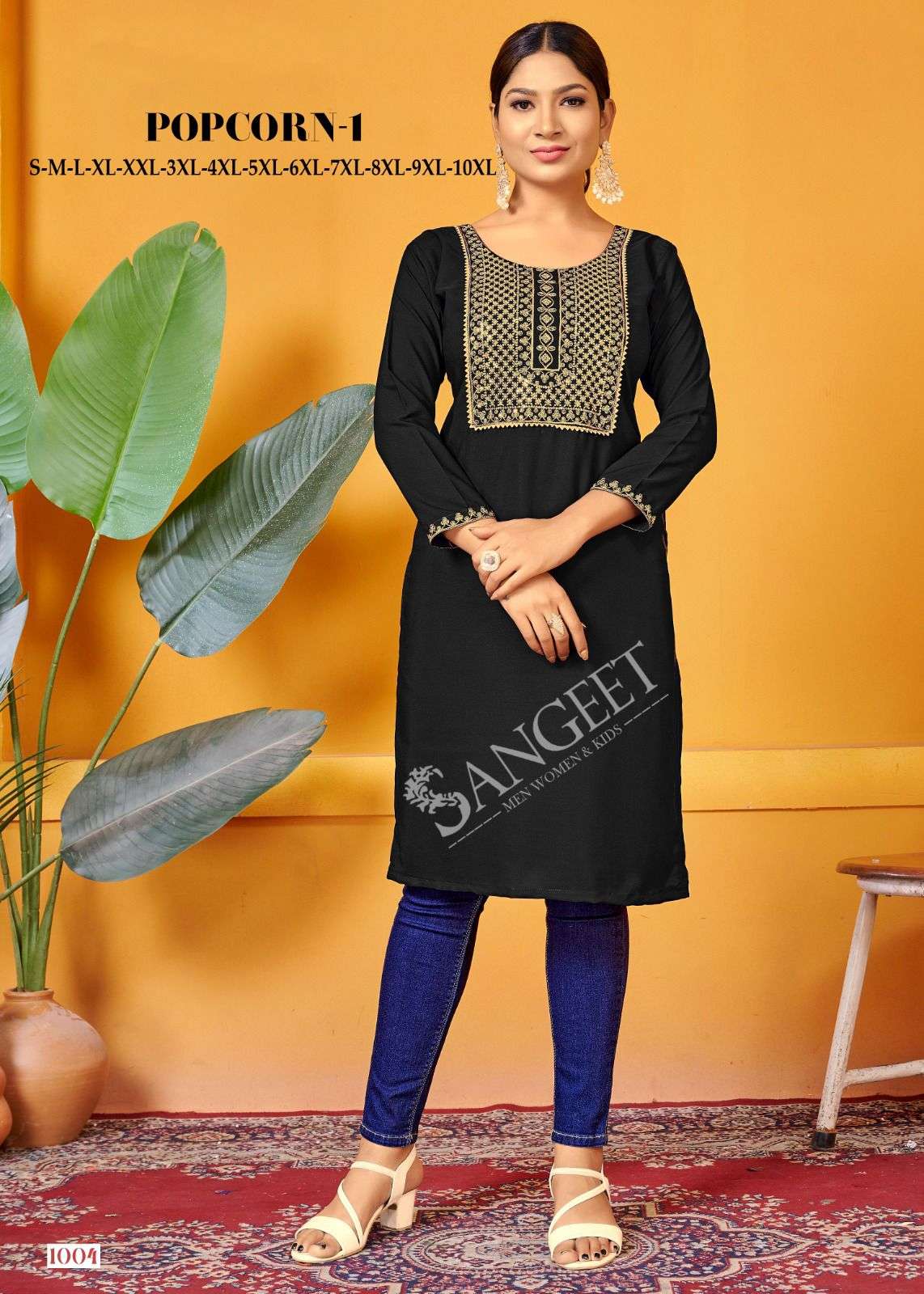 POPCORN VOL-1 BY SANGEET MALAI RAYON GOLD EMBROIDERY SEQUENCE WORK KURTI 