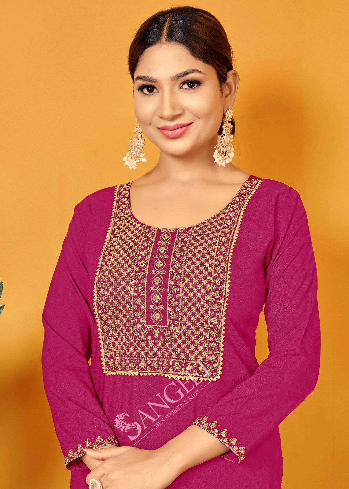 POPCORN VOL-1 BY SANGEET MALAI RAYON GOLD EMBROIDERY SEQUENCE WORK KURTI 