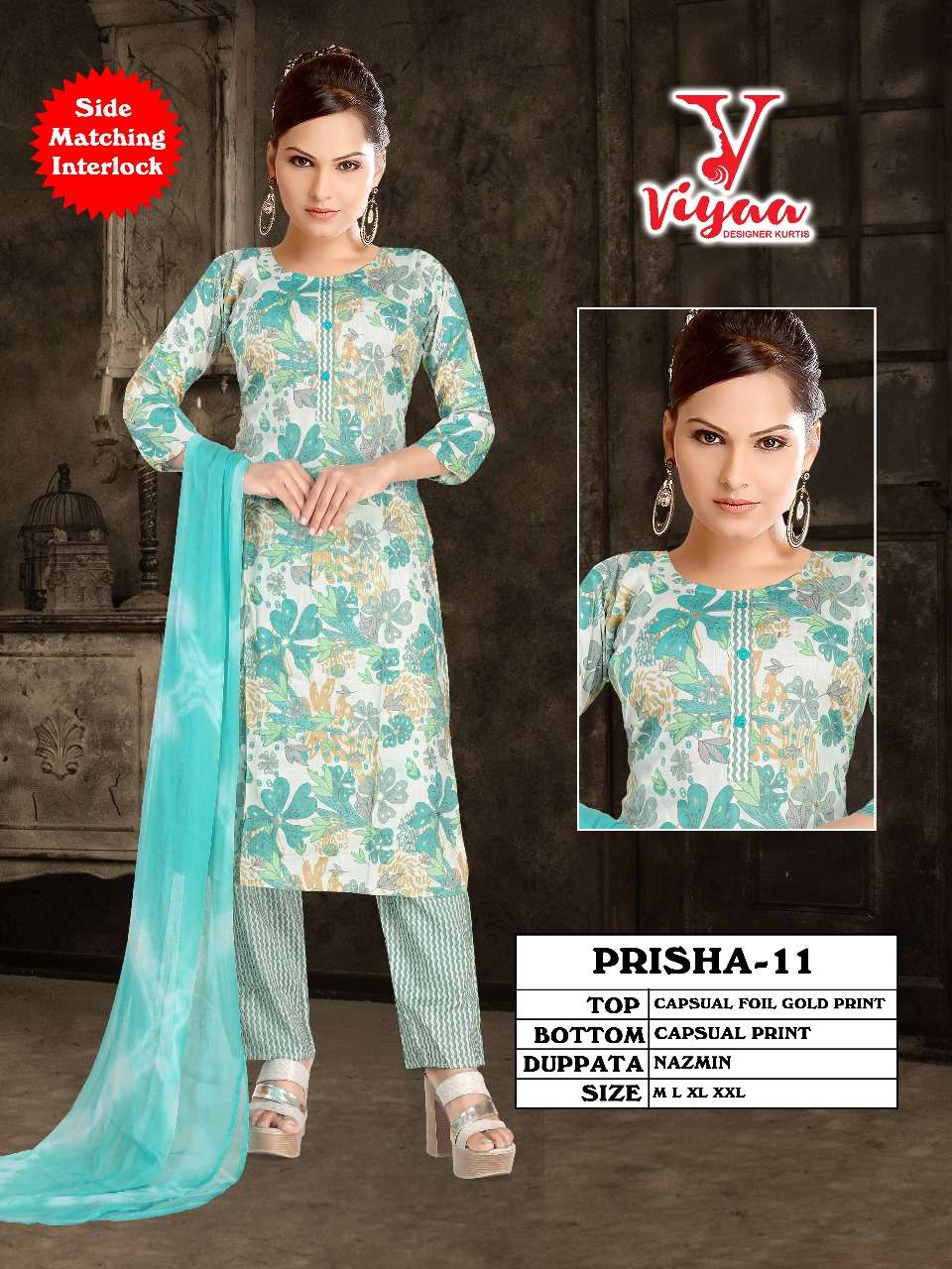 PRISHA BY VIYAA CAPSULE GOLD FPOL PRINT COMBO 3 PCS WITH ONE SIDE POCKET  