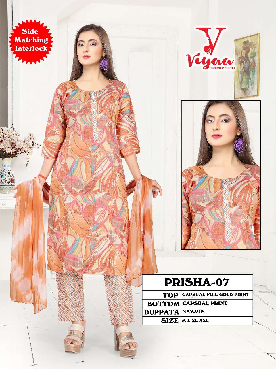 PRISHA BY VIYAA CAPSULE GOLD FPOL PRINT COMBO 3 PCS WITH ONE SIDE POCKET  