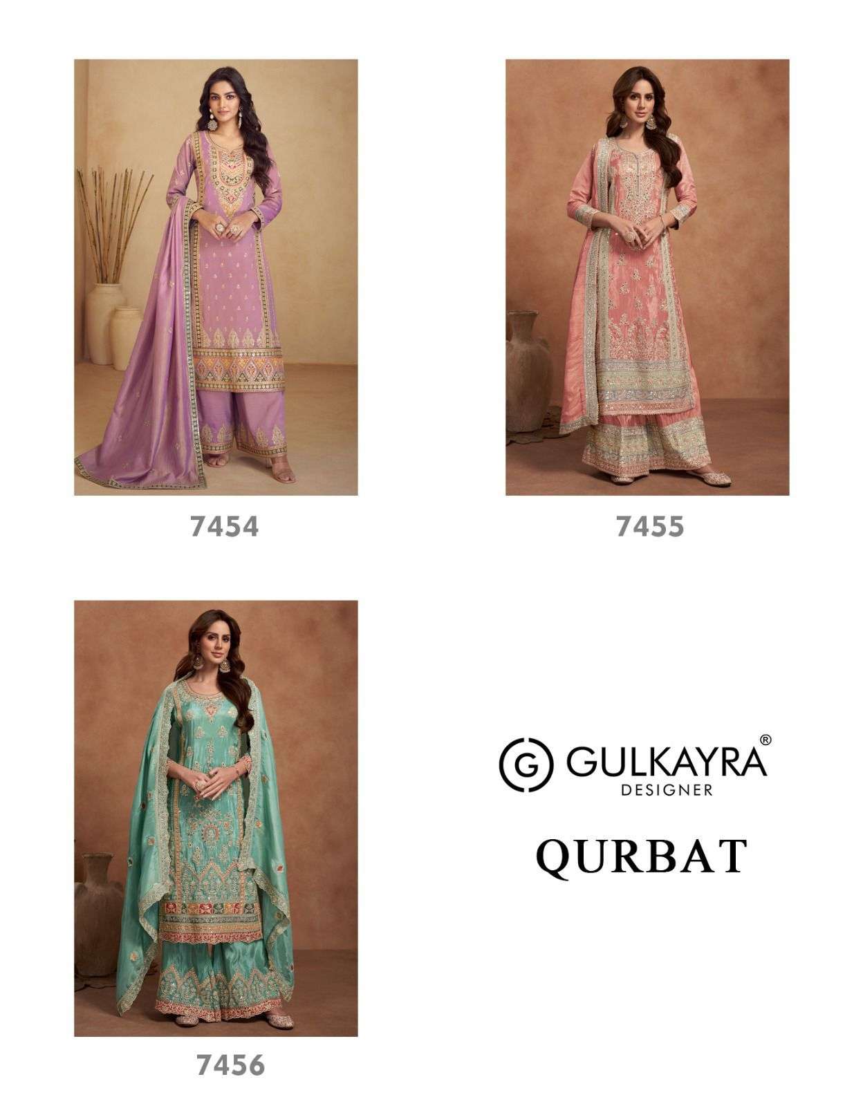 QURBAT BY GULKAYRA DESIGNER HEAVY EMBROIDERY SIMMAR SILK KURTI PLAZO WITH DUPATTA 