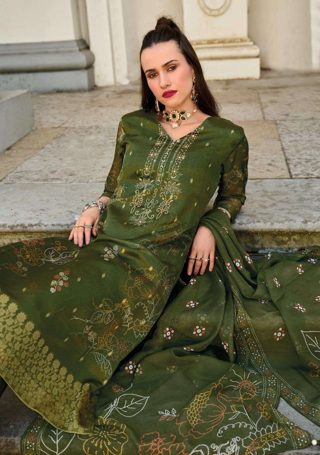 QURBAT BY LADY LEELA HEAVY EMBROIDERY SIMMAR SILK KURTI PLAZO WITH DUPATTA 