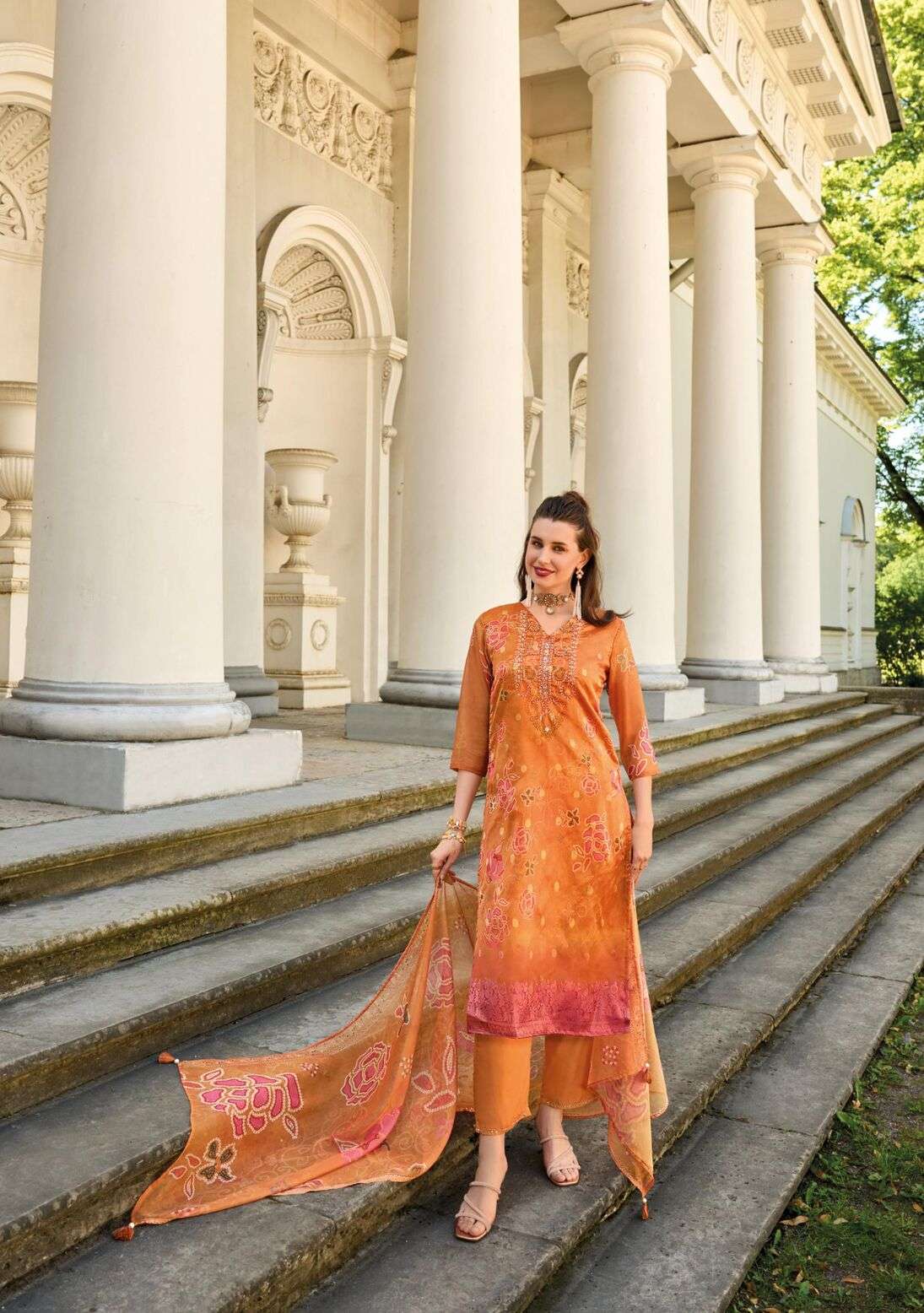 QURBAT BY LADY LEELA HEAVY EMBROIDERY SIMMAR SILK KURTI PLAZO WITH DUPATTA 