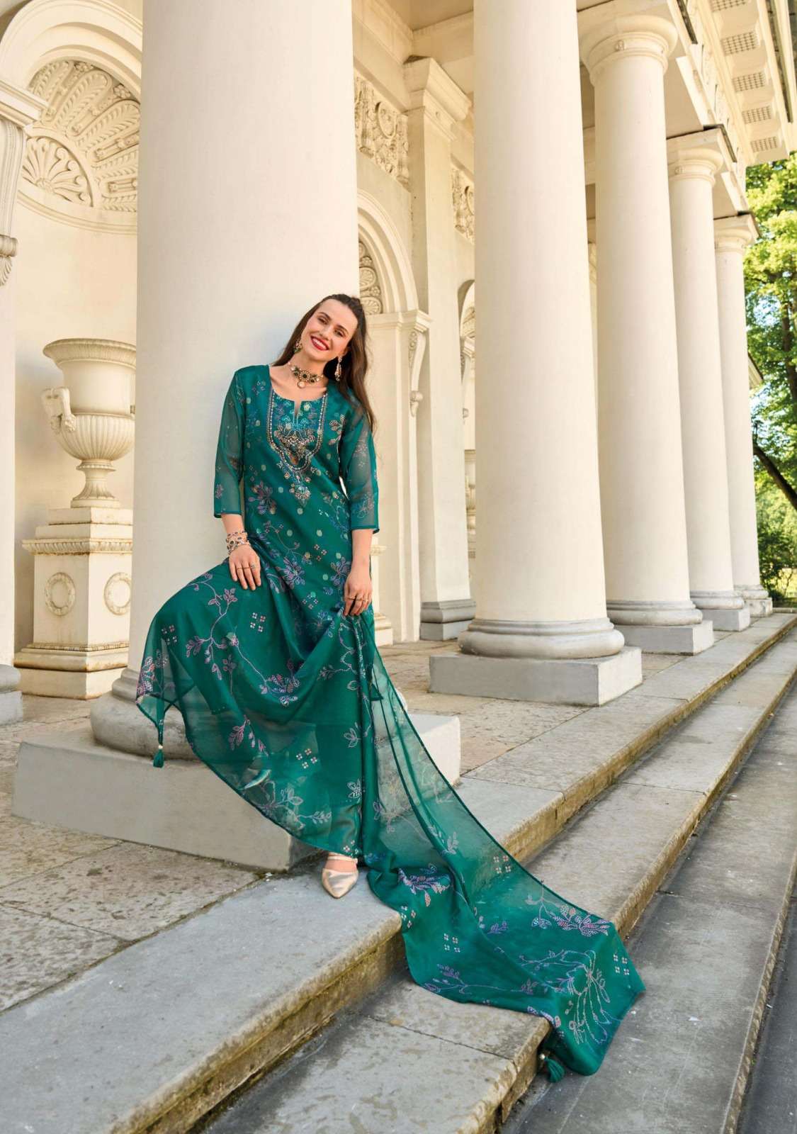 QURBAT DESIGN NO-1322 BY LADY LEELA HEAVY EMBROIDERY SIMMAR SILK KURTI PLAZO WITH DIGITAL PRINT DUPATTA  