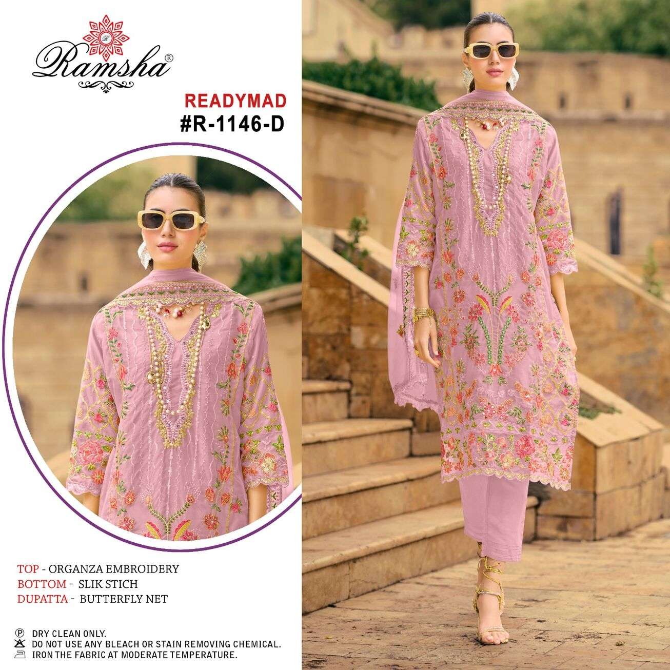 R-1146 NX BY RAMSHA ORGANZA EMBROIDERY KURTI SILK STITCH PANT WITH NET EMBROIDERY DUPATTA 