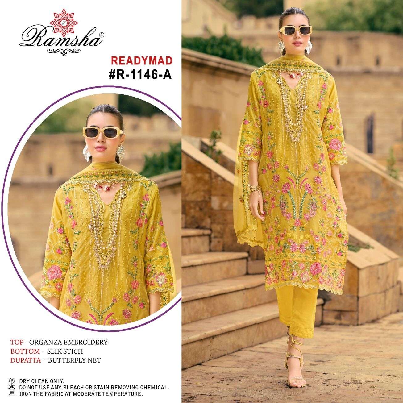 R-1146 NX BY RAMSHA ORGANZA EMBROIDERY KURTI SILK STITCH PANT WITH NET EMBROIDERY DUPATTA 