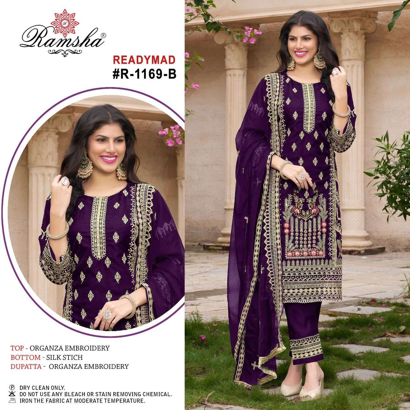 R-1169 NX BY RAMSHA ORGANZA EMBROIDERY KURTI PANT WITH DUPATTA 