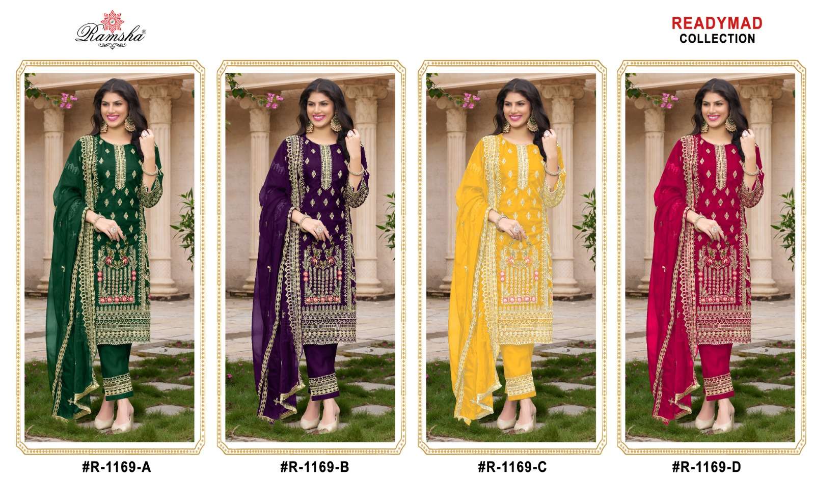 R-1169 NX BY RAMSHA ORGANZA EMBROIDERY KURTI PANT WITH DUPATTA 