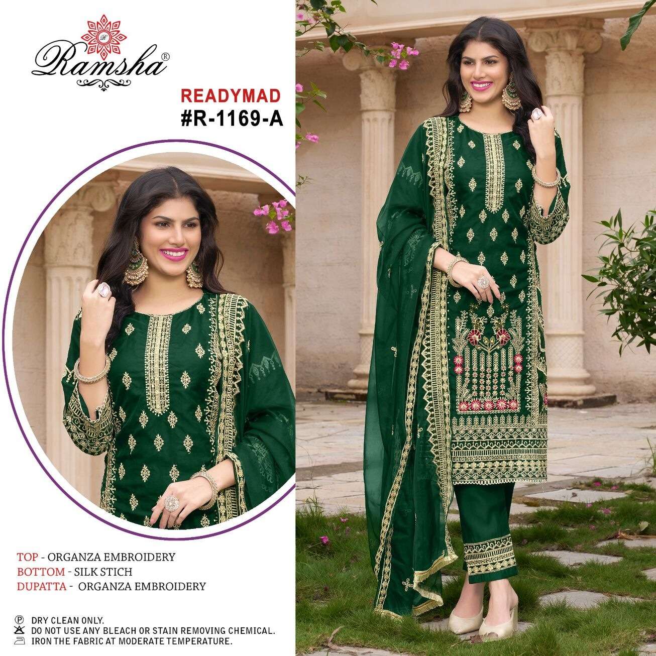 R-1169 NX BY RAMSHA ORGANZA EMBROIDERY KURTI PANT WITH DUPATTA 