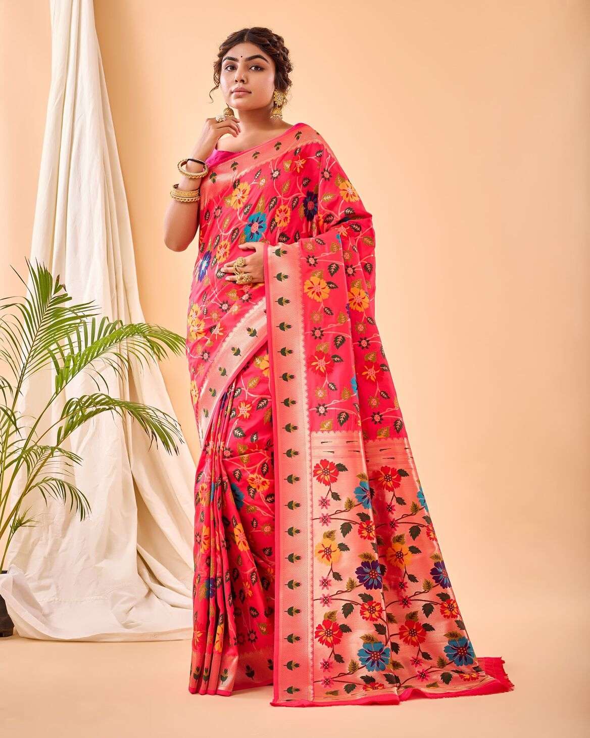 RADHIKA BY TEXOFAB PURE PAITHANI SILK BEAUTIFUL FLOWER PRINT SAREES 